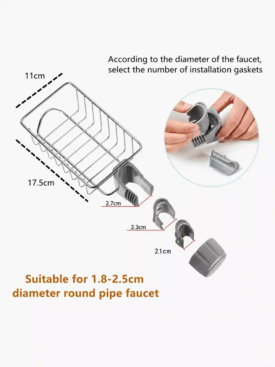 Stainless Steel Tap Rack, Faucet Sponge Holder with Clip-On Clamp, No Drilling, Silver
