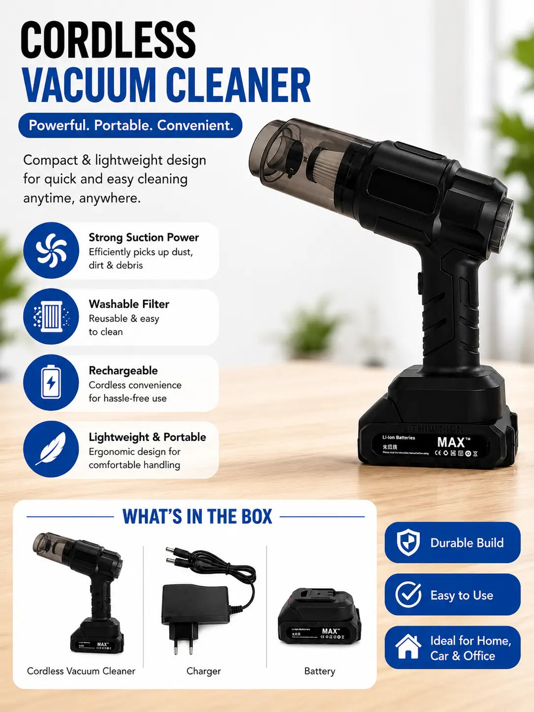 Maxtop Multifunction Wireless Vacuum Cleaner | Portable Handheld Dust Blower for Car, Home & Electronics