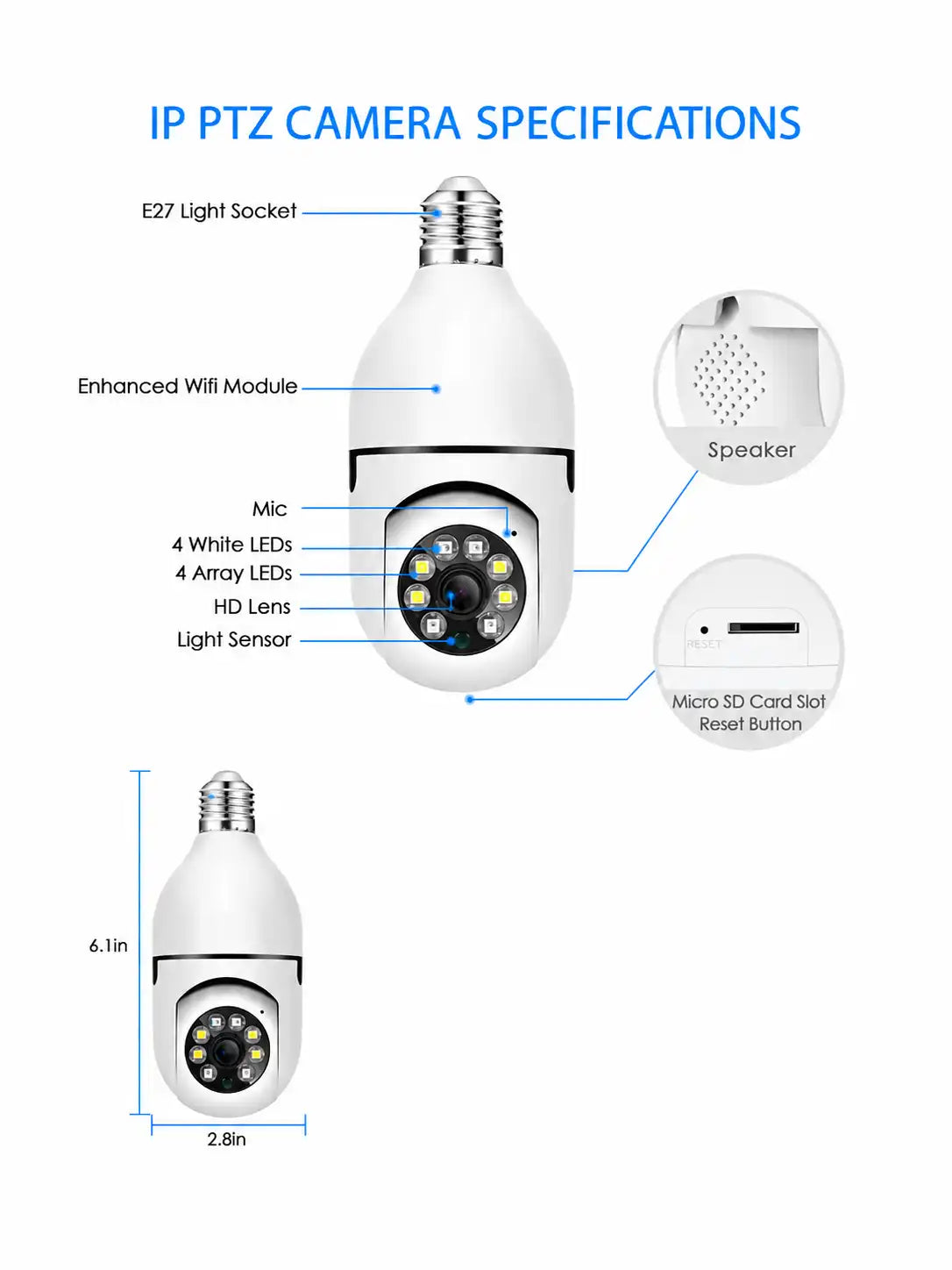 V380 WiFi Bulb Camera with 360° View and Night Vision for Home Security