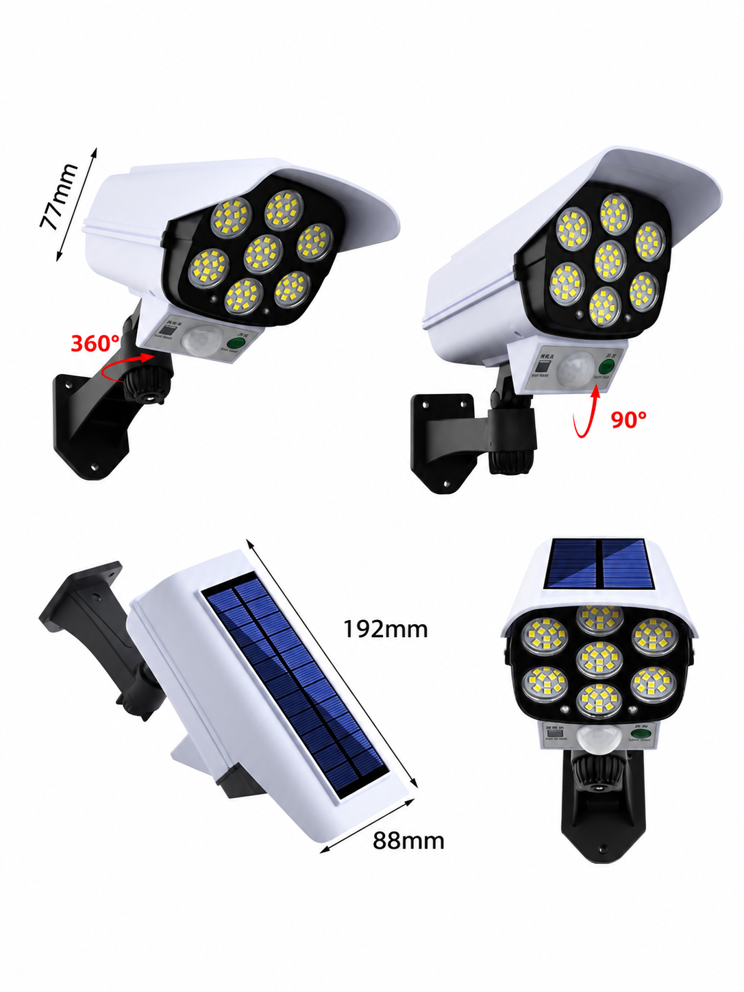 Solar Motion Sensor Security Light with Dummy Camera Look, Remote and Wall Mount for Outdoor