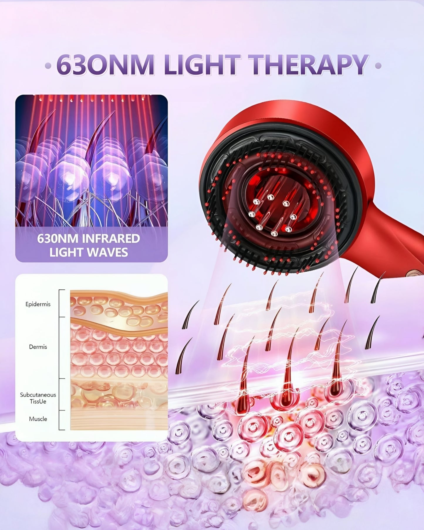 3 in 1 Electric Scalp Massager Brush with Red Light Therapy – Rechargeable Hair Growth Comb with Vibration Massage & Oil Applicator for Men & Women