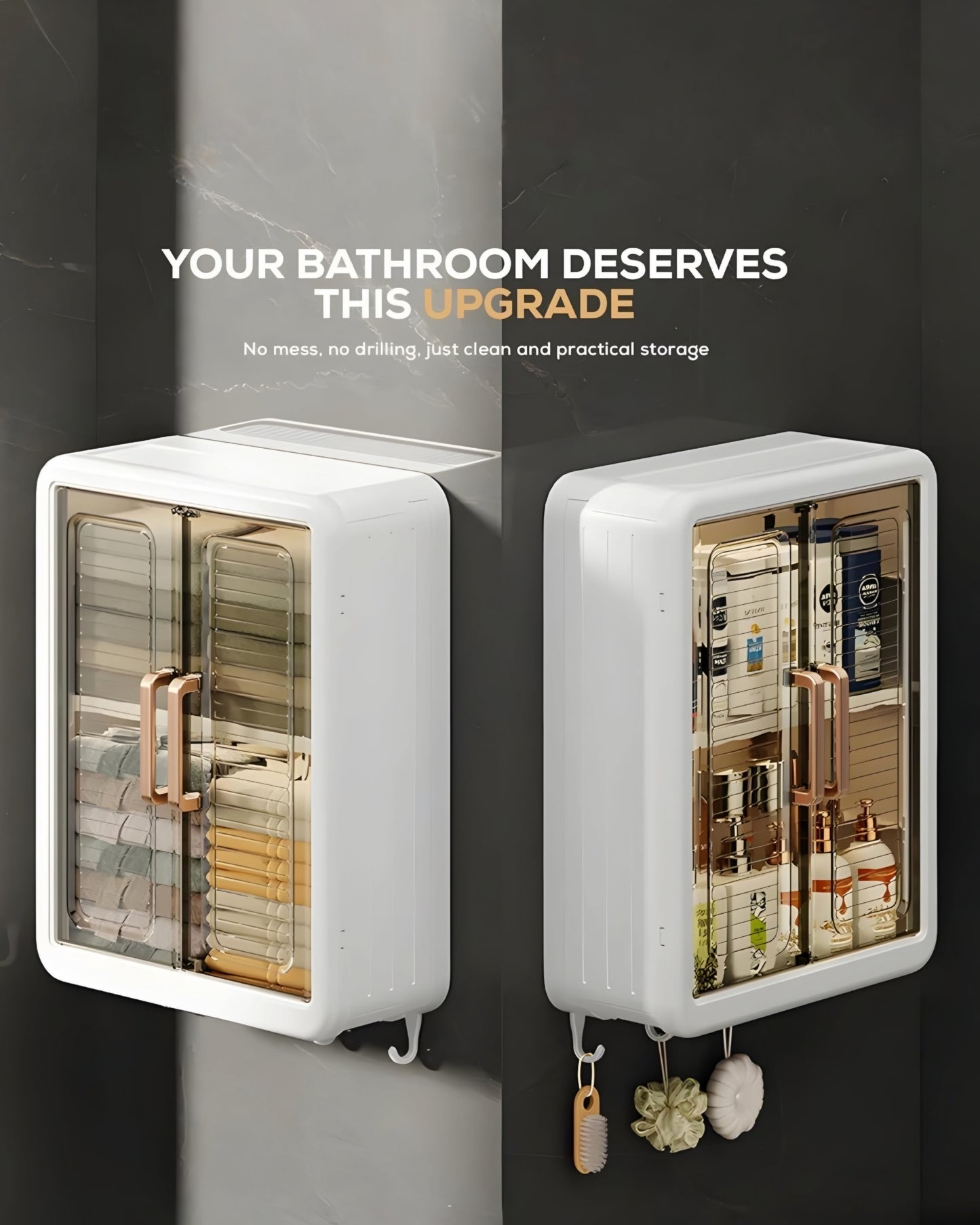 Wall Mounted Storage Cabinet with Transparent Sliding Door & Hooks – Dustproof Organizer for Bathroom, Kitchen & Bedroom