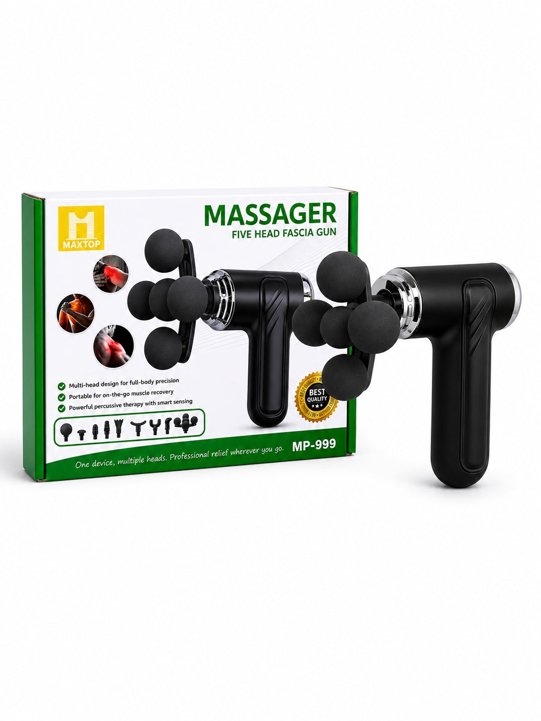 MAXTOP MP-999 Massage Gun - 9 Interchangeable Heads, Deep Tissue Fascia Gun for Full Body Muscle Recovery