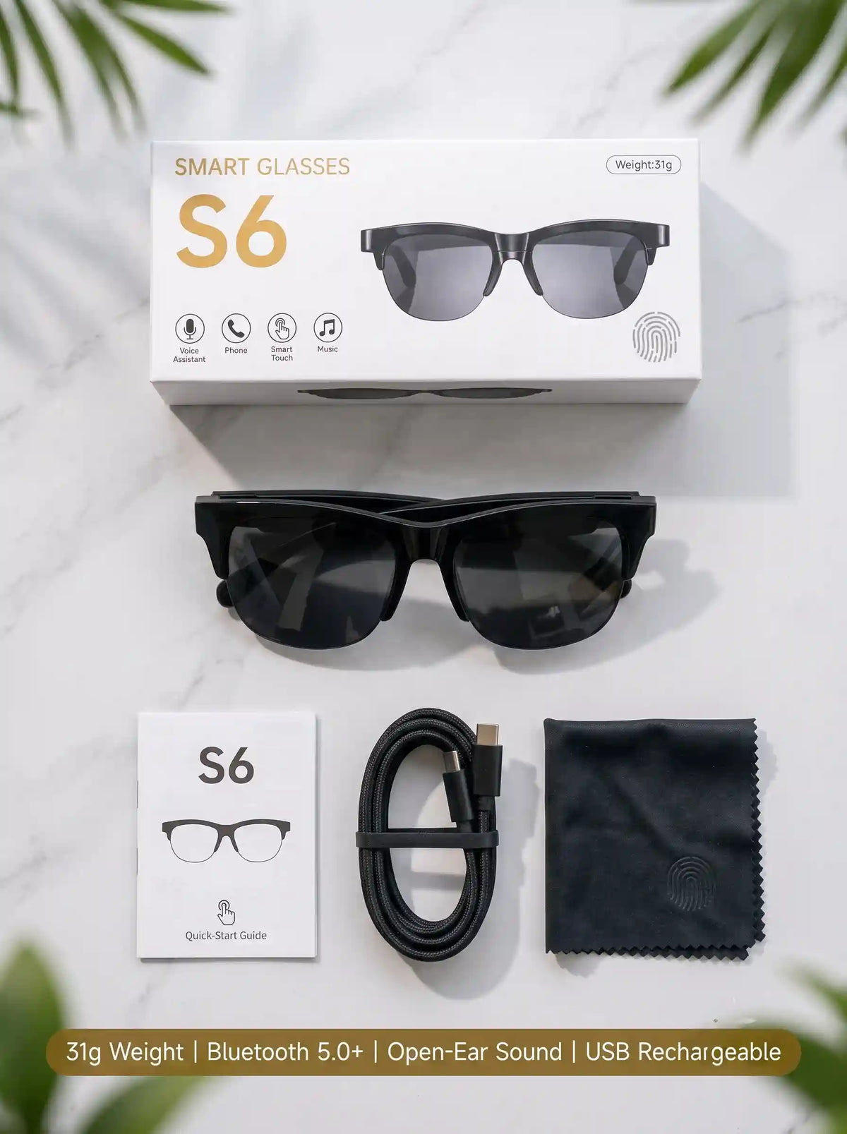 S6 Smart Audio Glasses (31g Featherlight Bluetooth Eyewear)