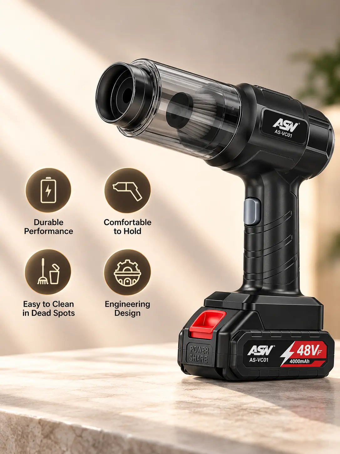 ASW AS-VC01 Cordless Car Vacuum Cleaner – 48V Rechargeable