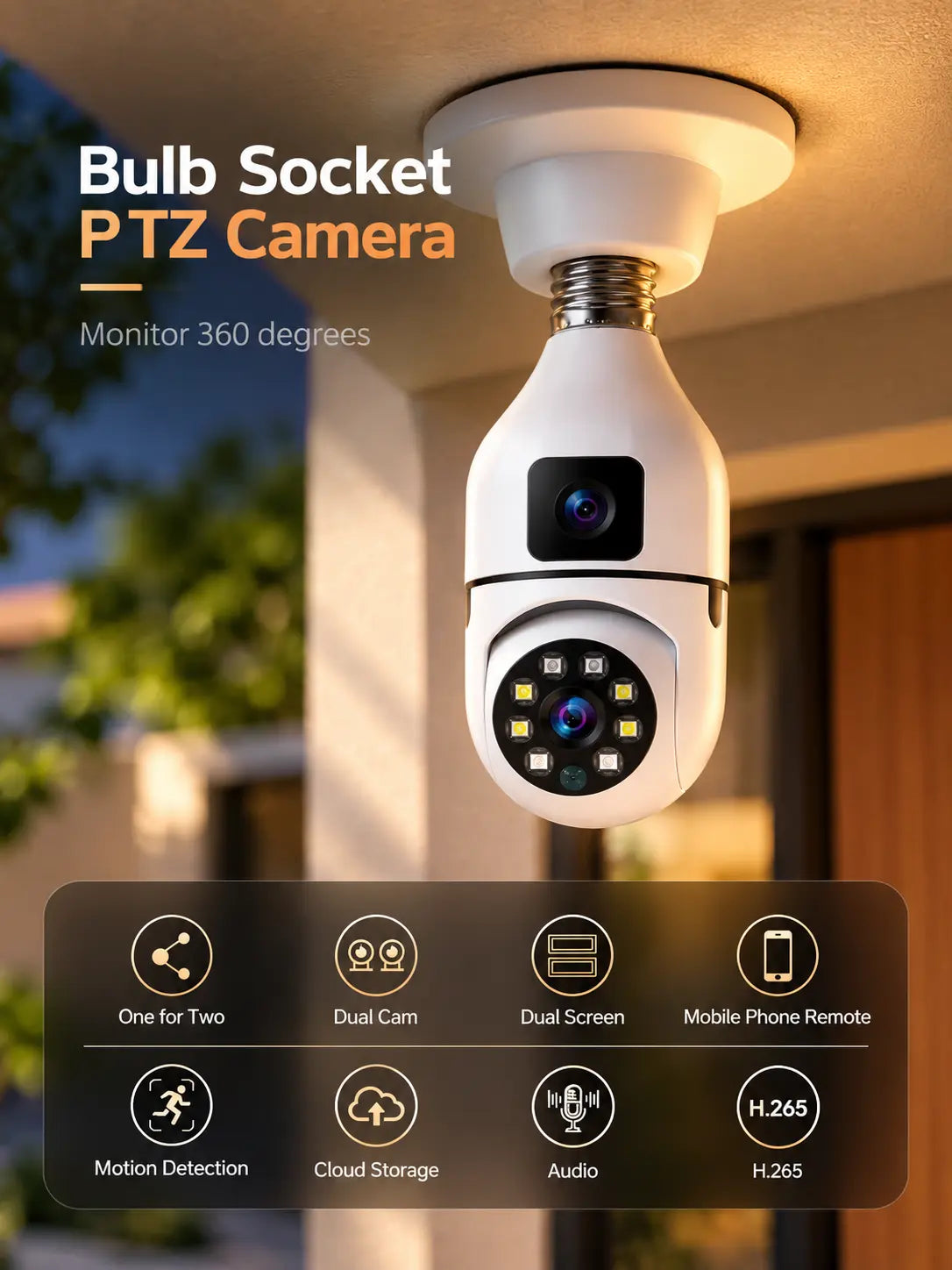 360° Dual-Lens Bulb Socket PTZ Security Camera