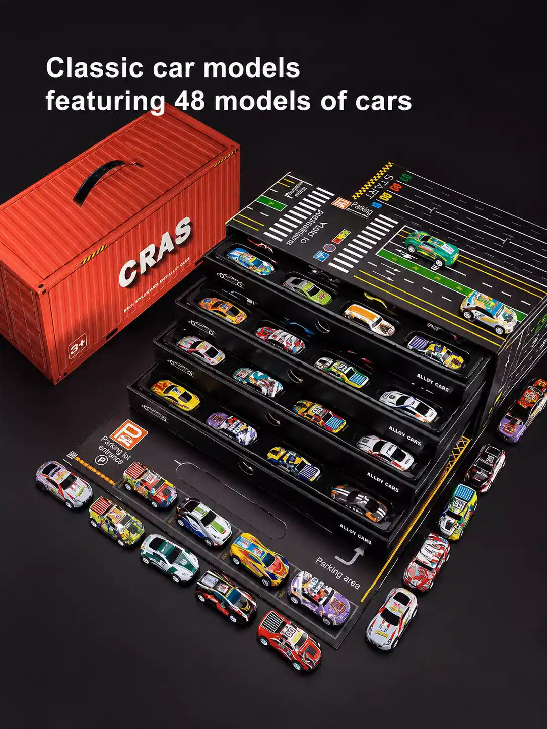 48 Pieces Alloy Pull Back Toy Cars Set for Kids, Mini Die-Cast Model Cars with Storage Case, Age 3+