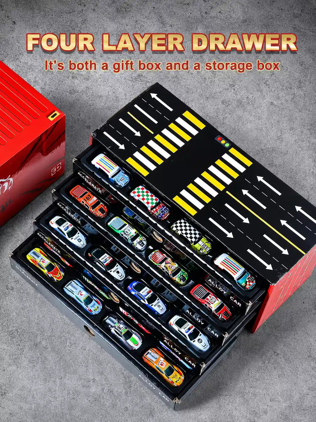 48 Pieces Alloy Pull Back Toy Cars Set for Kids, Mini Die-Cast Model Cars with Storage Case, Age 3+