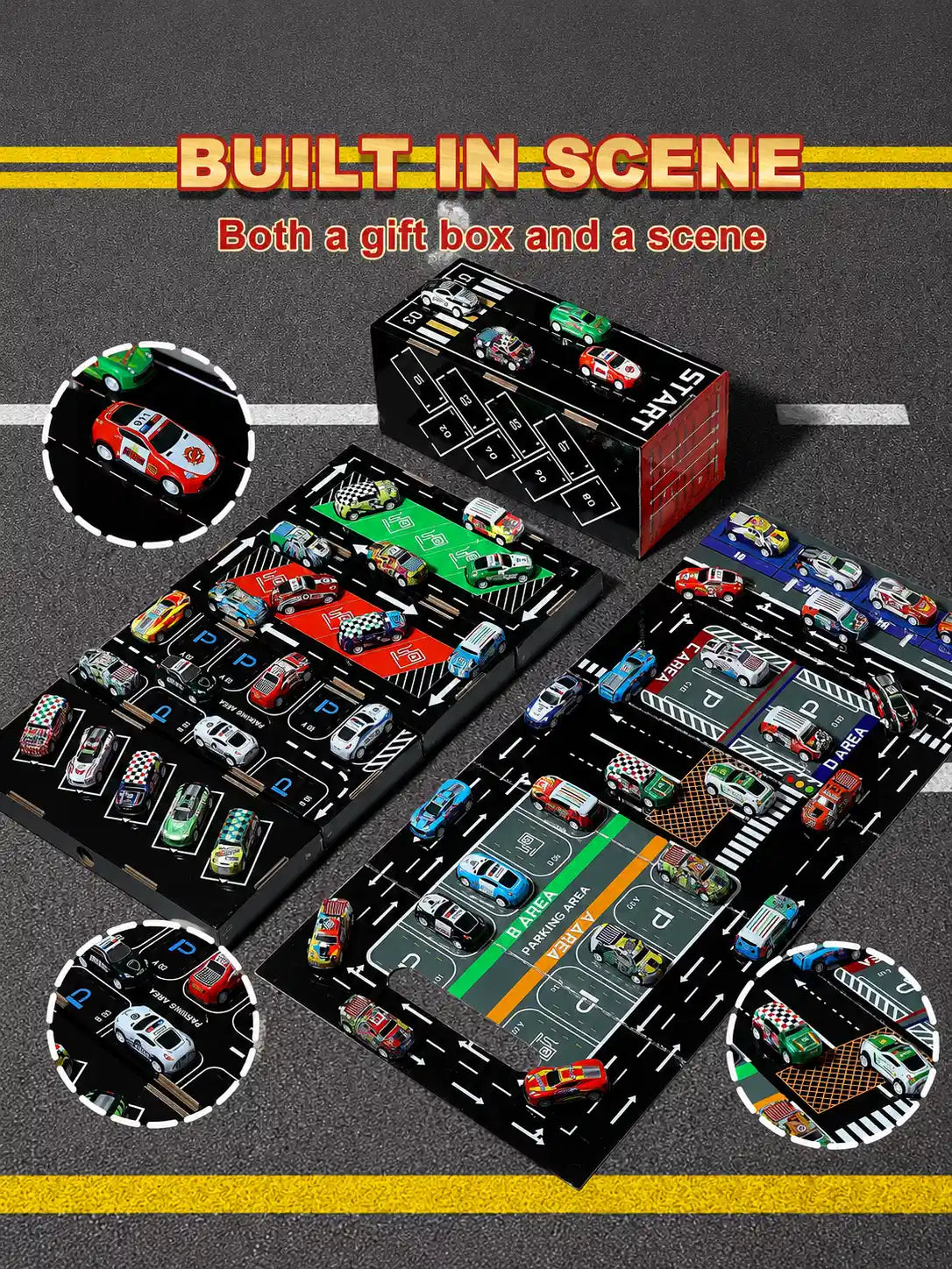 48 Pieces Alloy Pull Back Toy Cars Set for Kids, Mini Die-Cast Model Cars with Storage Case, Age 3+