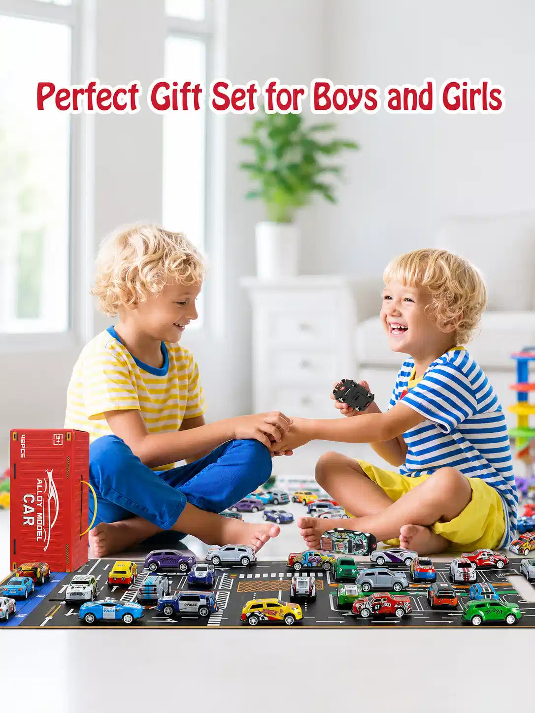 48 Pieces Alloy Pull Back Toy Cars Set for Kids, Mini Die-Cast Model Cars with Storage Case, Age 3+