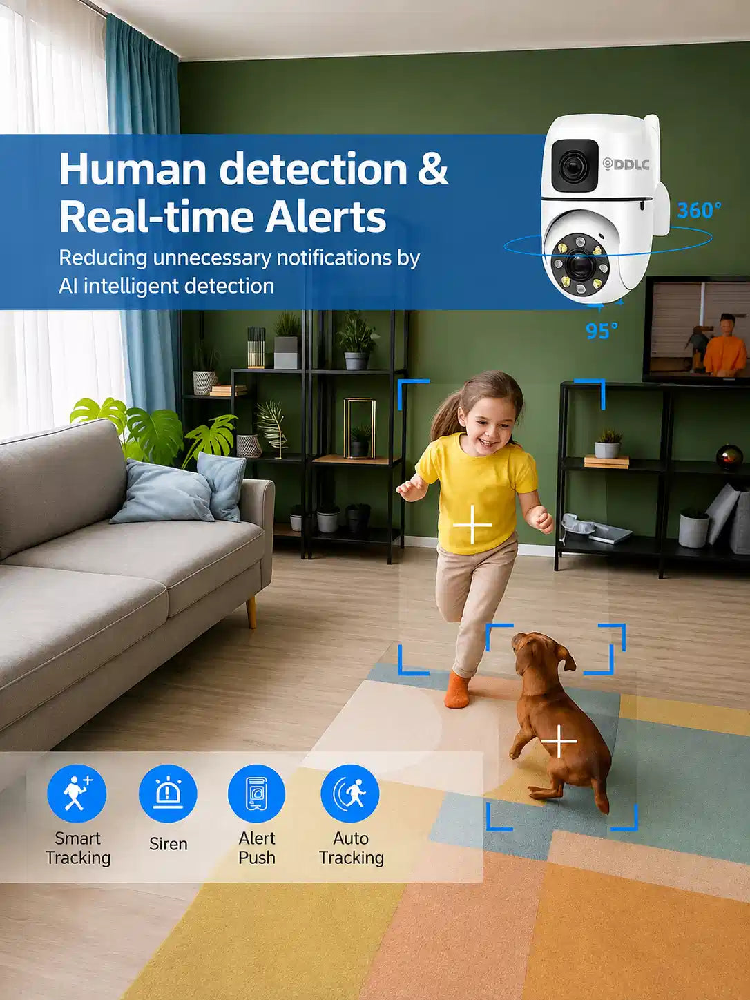 Dual Lens WiFi Security Camera, 1080P HD, Color Night Vision, Two Way Audio, App Control