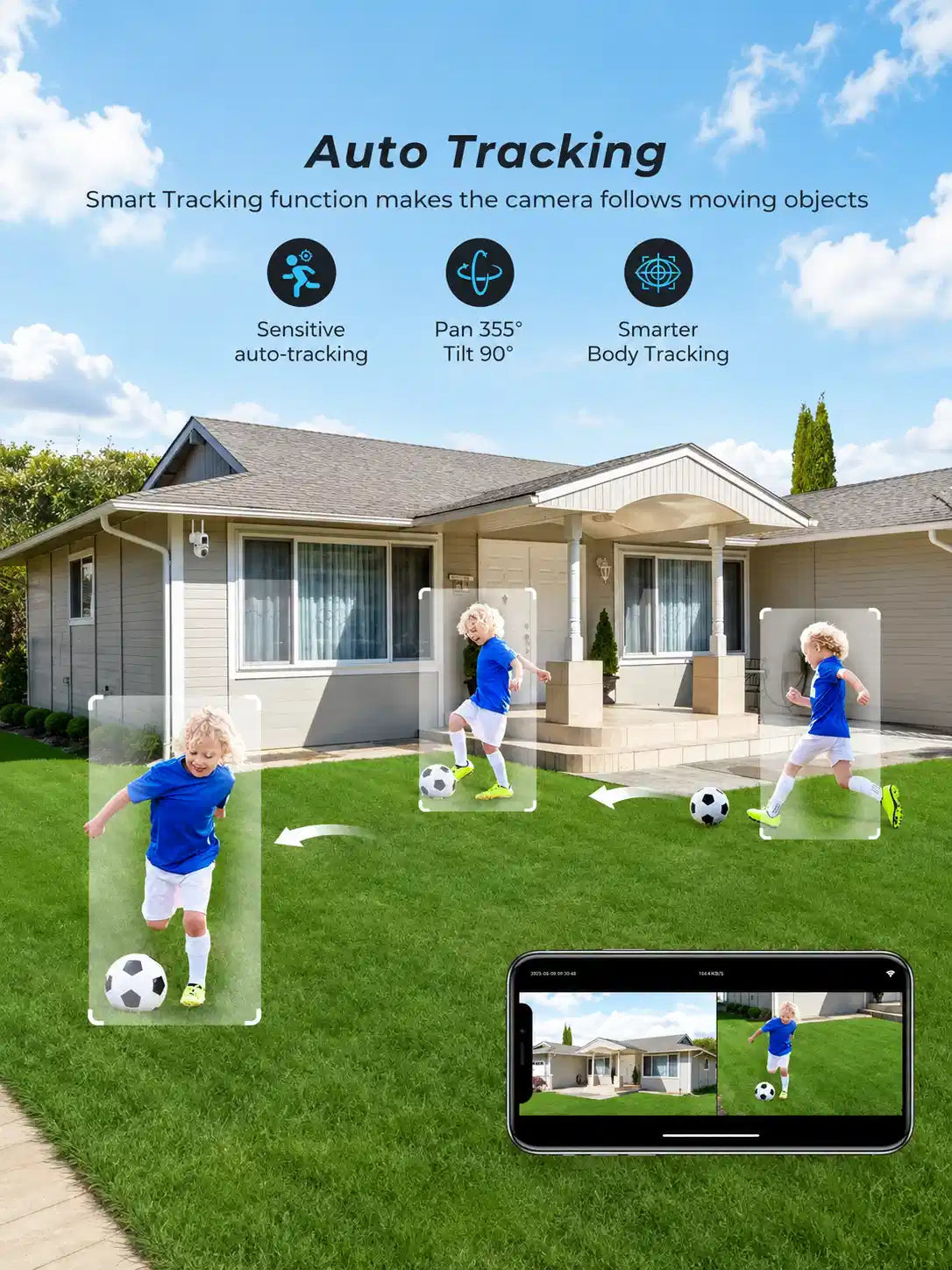 Dual Lens WiFi Security Camera, 1080P HD, Color Night Vision, Two Way Audio, App Control