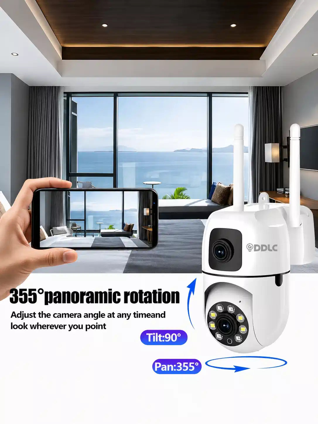 Dual Lens WiFi Security Camera, 1080P HD, Color Night Vision, Two Way Audio, App Control