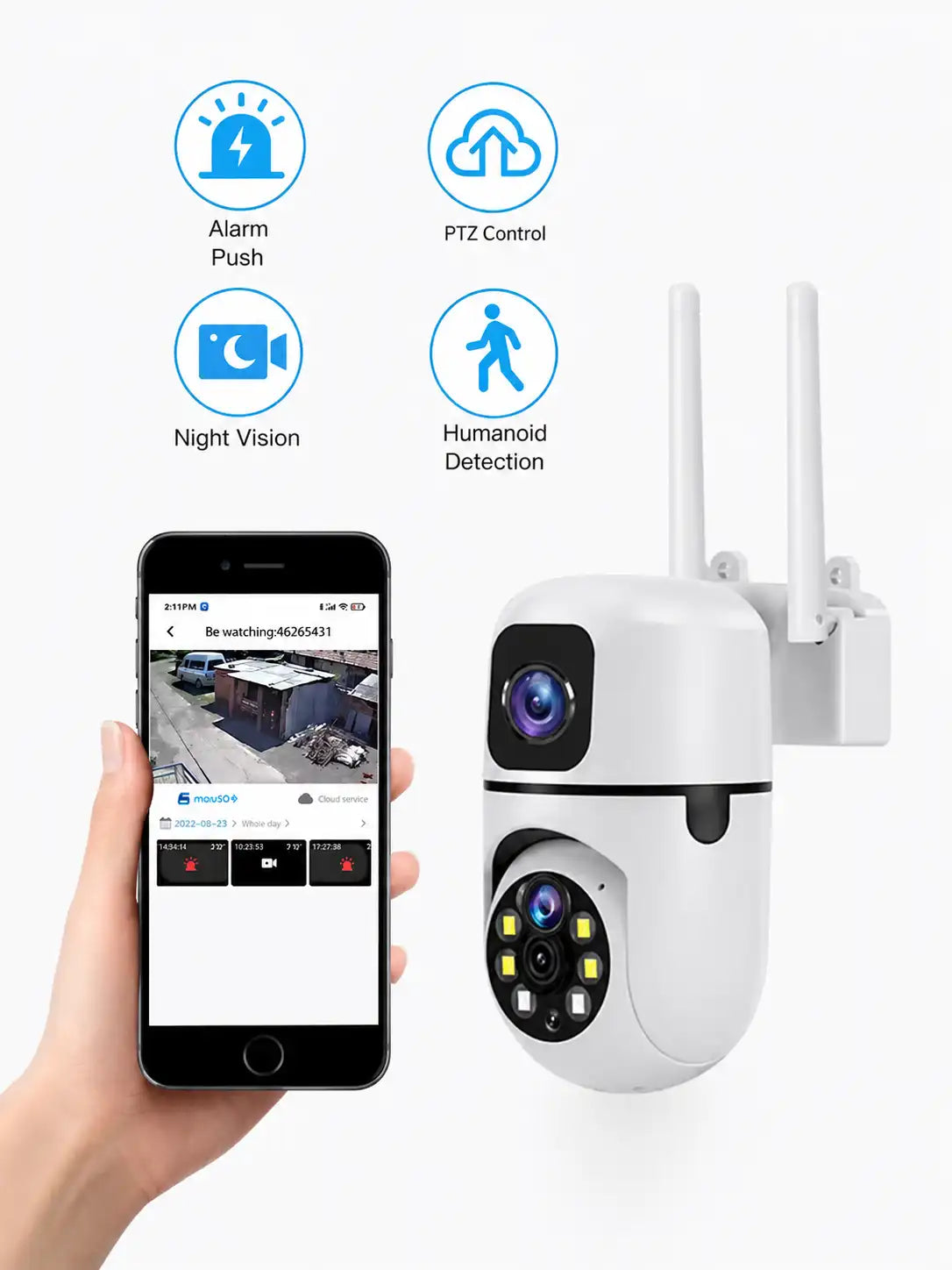 Dual Lens WiFi Security Camera, 1080P HD, Color Night Vision, Two Way Audio, App Control
