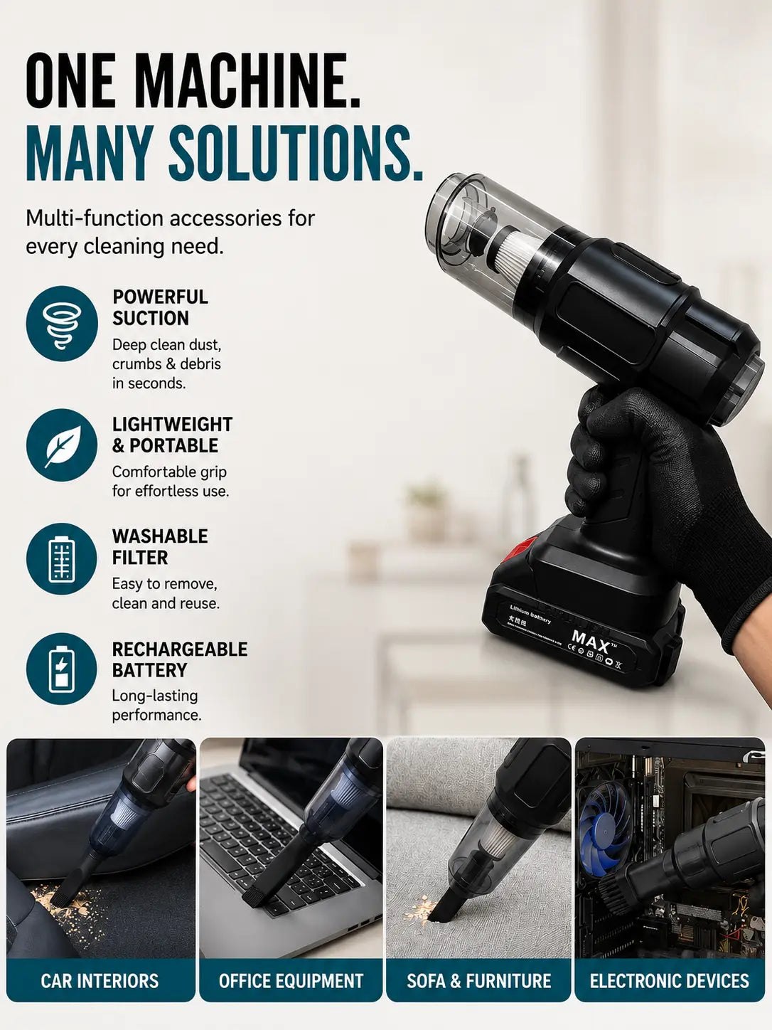 Maxtop Multifunction Wireless Vacuum Cleaner | Portable Handheld Dust Blower for Car, Home & Electronics