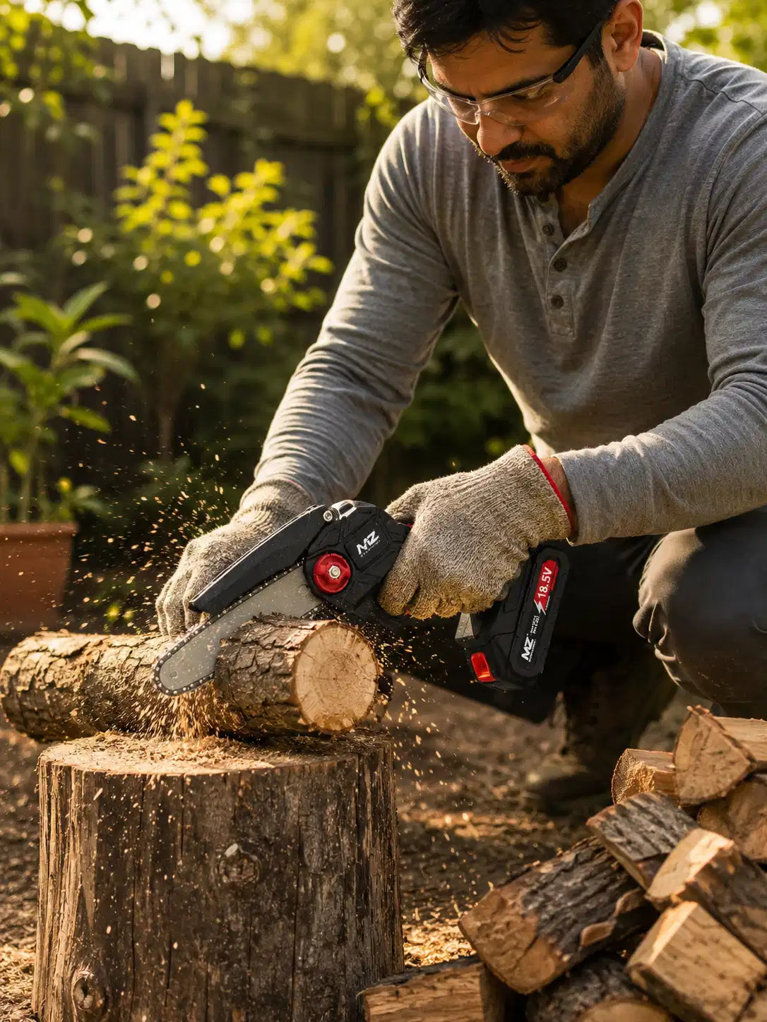 MZ CS72 6 Inch Cordless Mini Chainsaw with 18.5V Battery and Carry Case