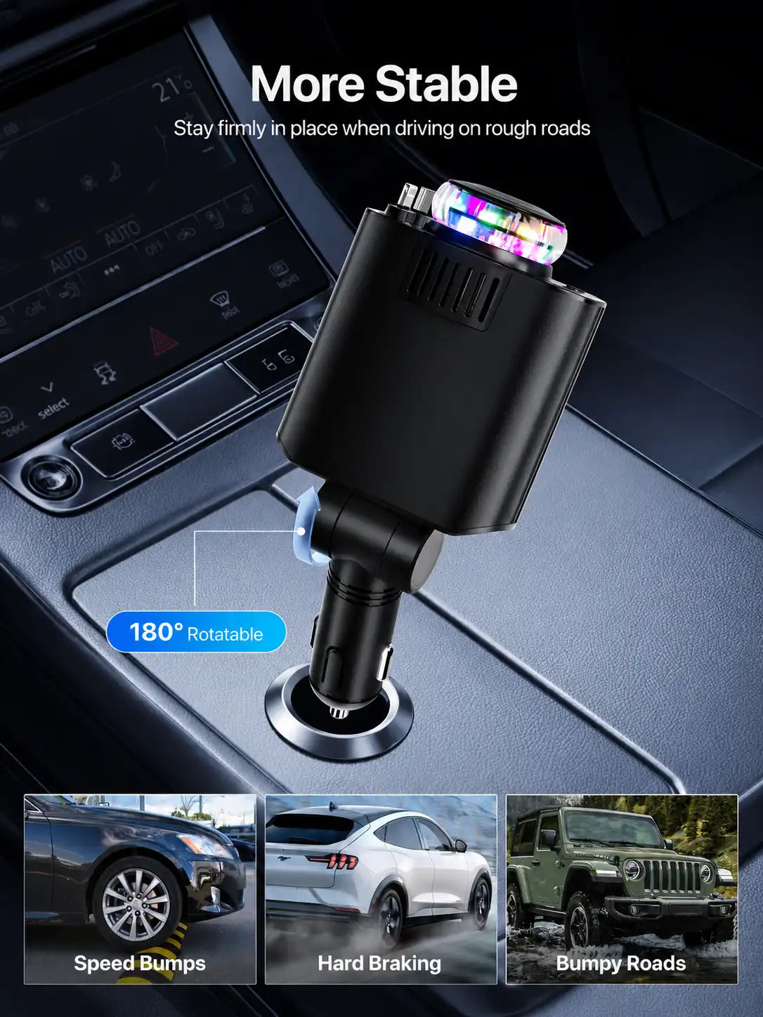 5 IN 1 Starlight Retractable Car Charger with Aroma Diffuser and Built-in USB-C and Lightning Cables for iPhone and Android