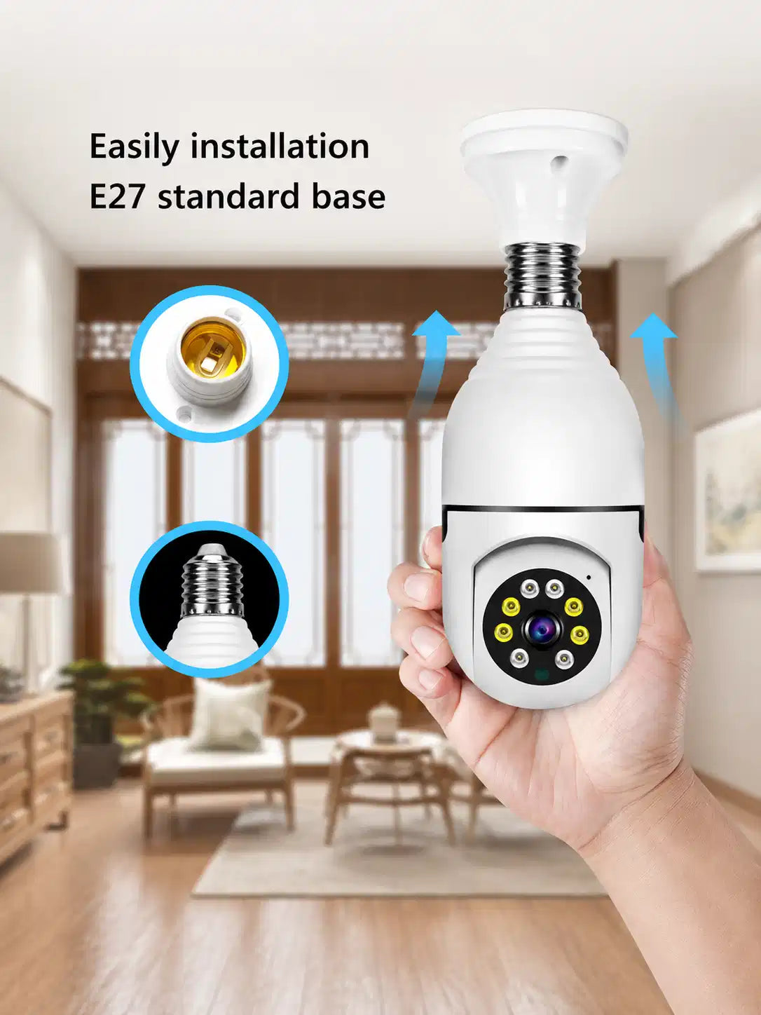 V380 WiFi Bulb Camera with 360° View and Night Vision for Home Security