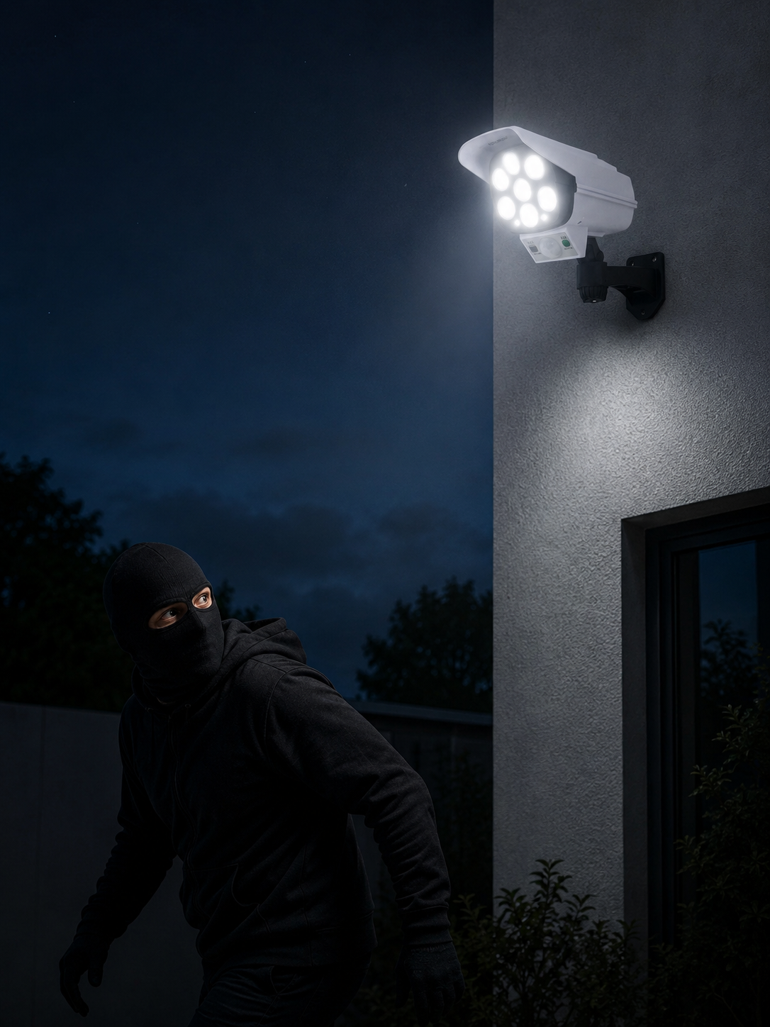 Solar Motion Sensor Security Light with Dummy Camera Look, Remote and Wall Mount for Outdoor