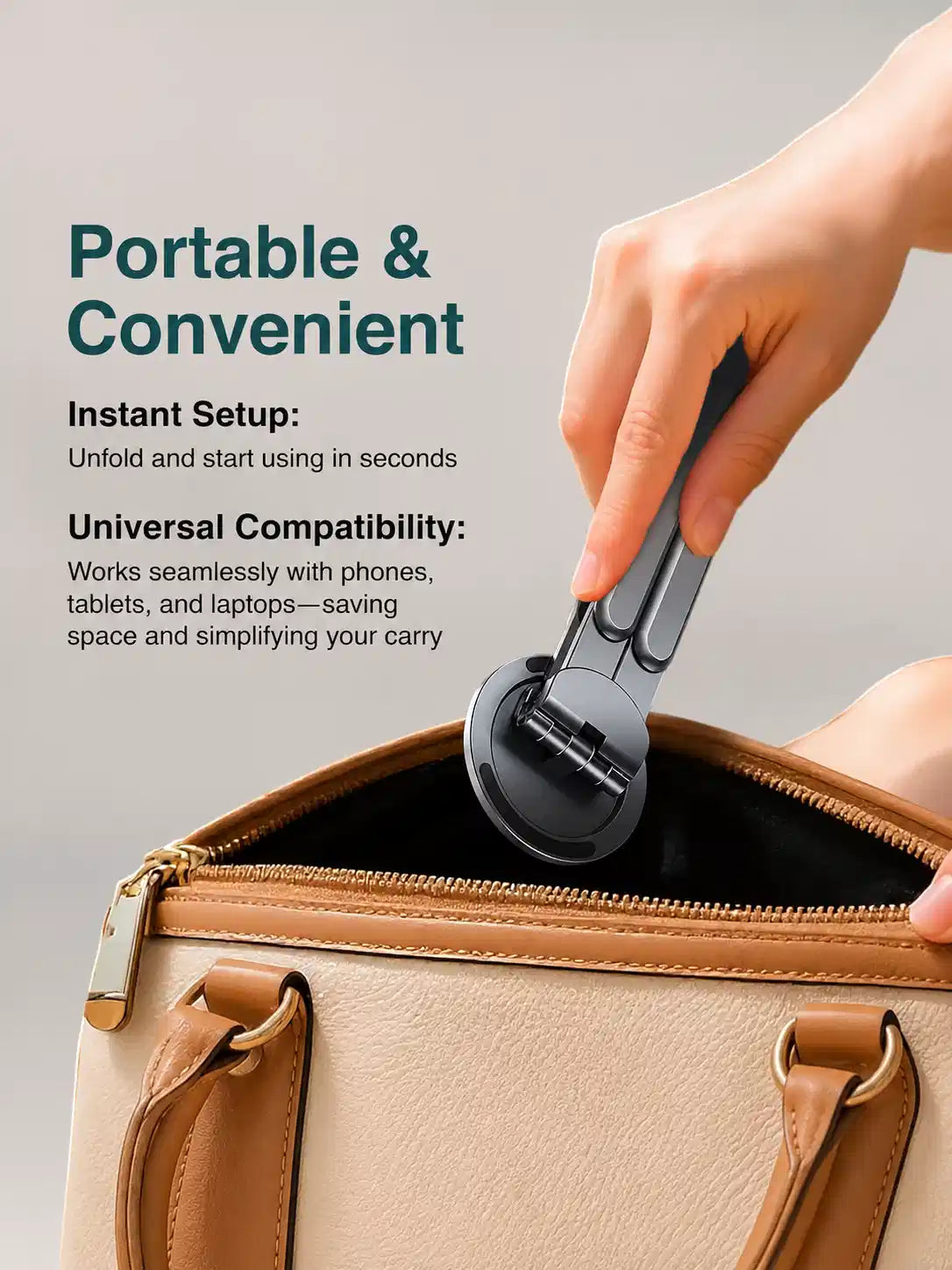 Foldable Aluminium Stand for Phone Tablet and Laptop, Magnetic Holder with Adjustable Height, Portable, Silver