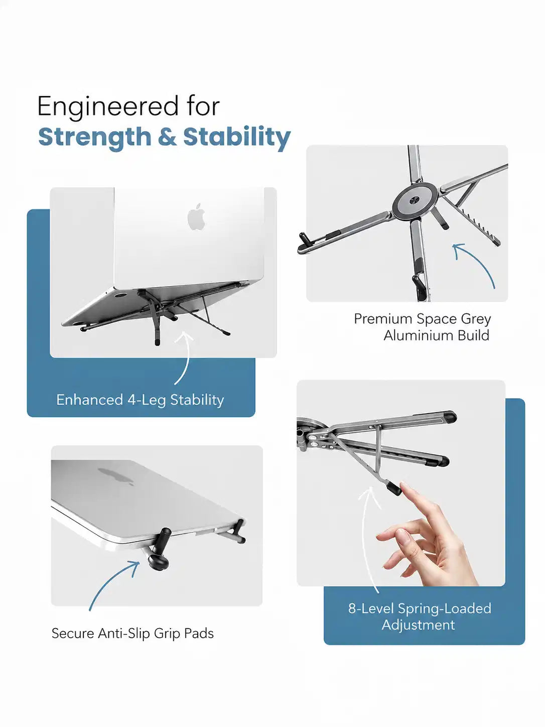 Foldable Aluminium Stand for Phone Tablet and Laptop, Magnetic Holder with Adjustable Height, Portable, Silver