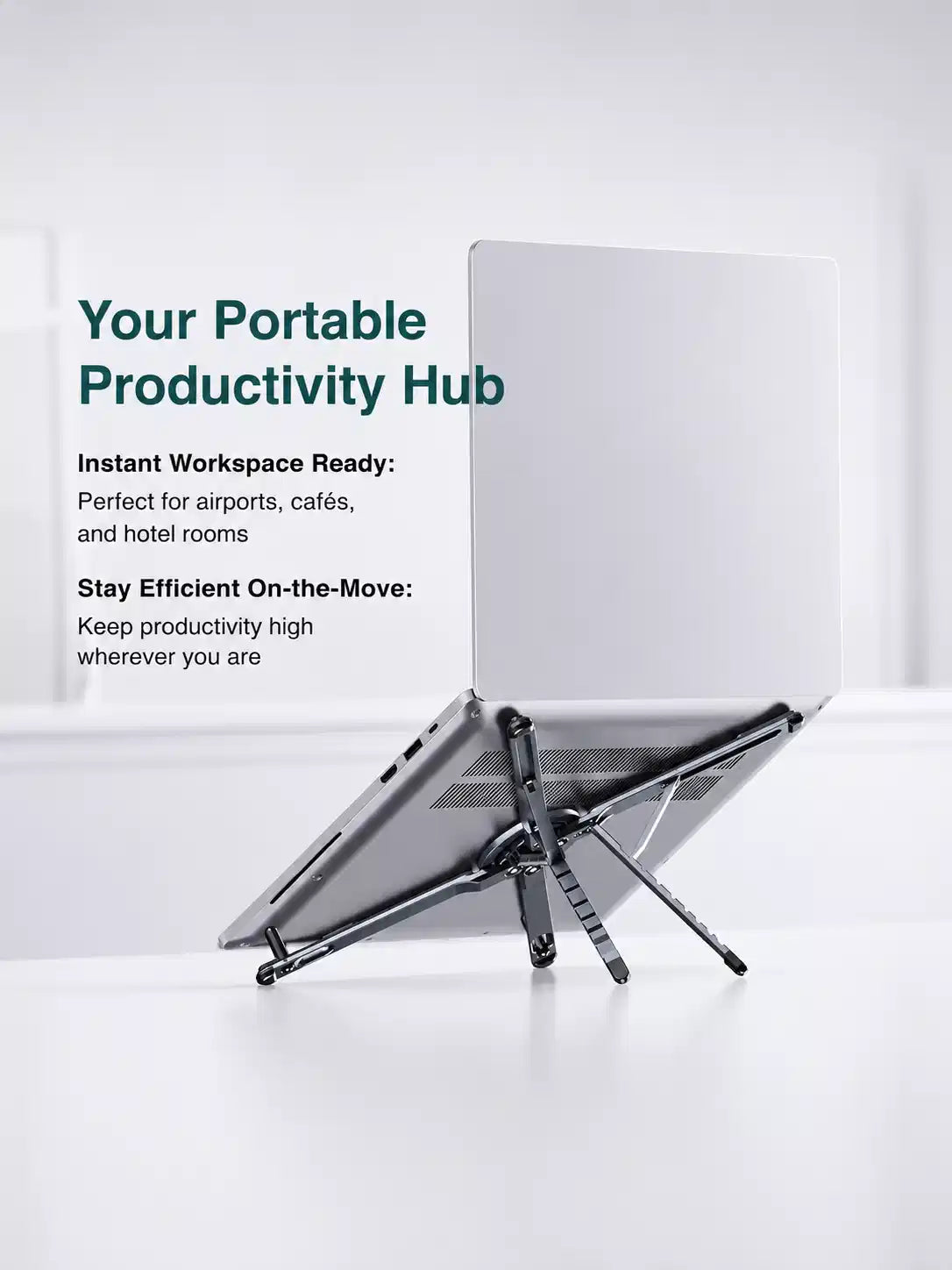 Foldable Aluminium Stand for Phone Tablet and Laptop, Magnetic Holder with Adjustable Height, Portable, Silver
