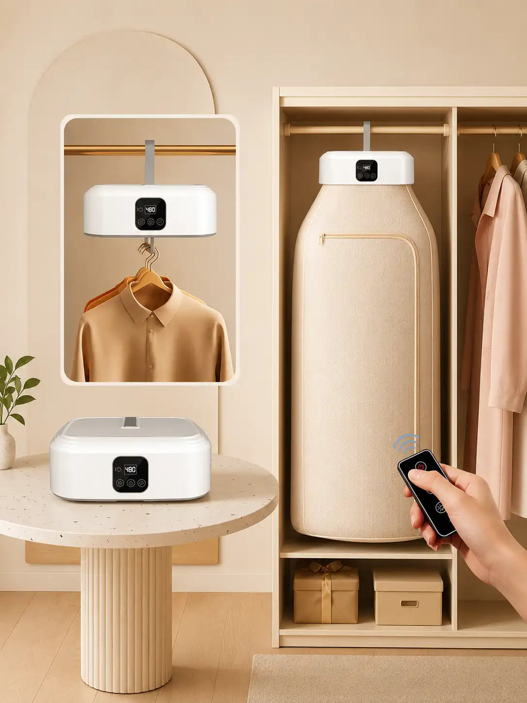 Portable Electric Clothes Dryer, Foldable Hot Air Drying Heater with Cover Bag, Timer, White