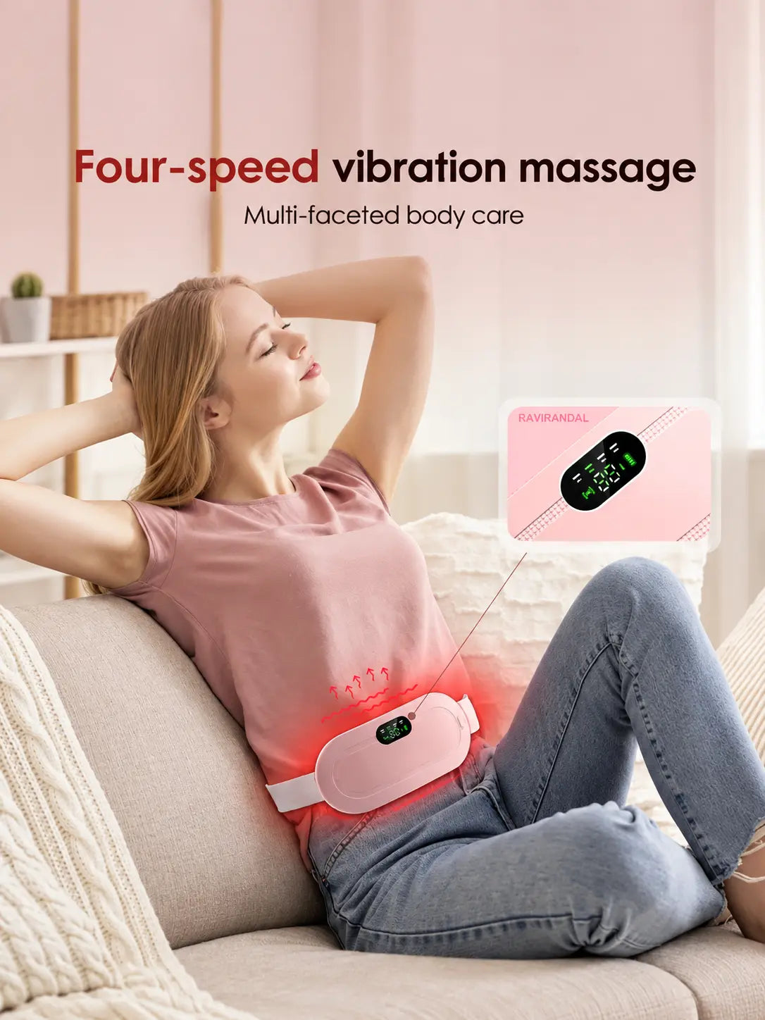 Cordless Heating Pad Belt for Period Cramps | 3 Heat Levels & 4 Vibration Modes | Portable Warm Belt for Stomach & Lower Back