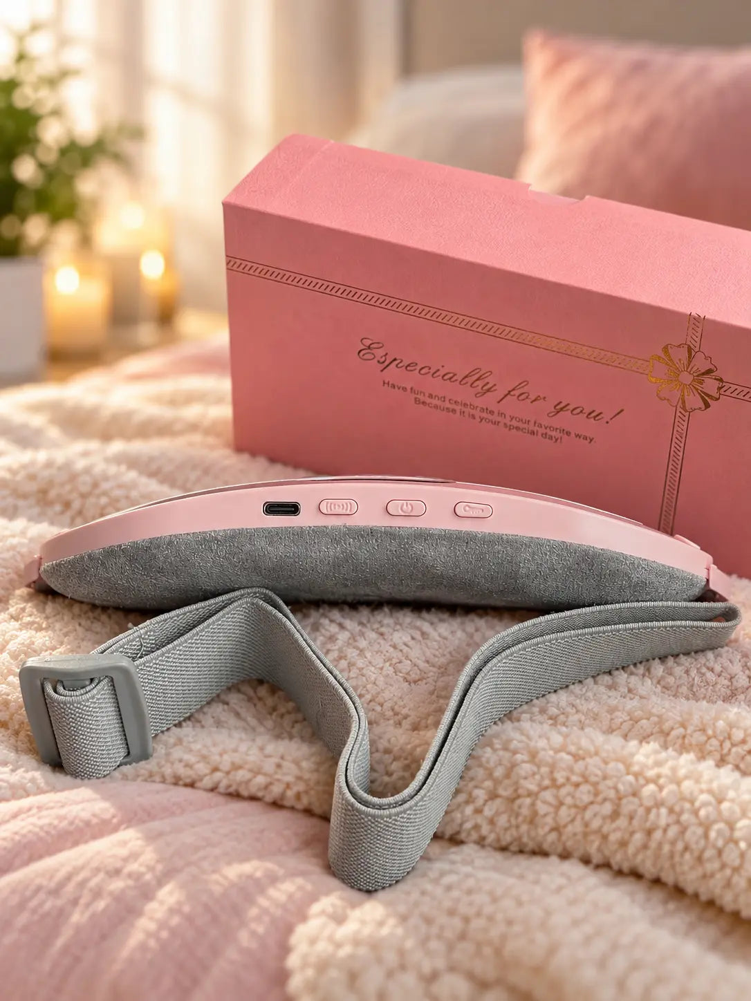 Cordless Heating Pad Belt for Period Cramps | 3 Heat Levels & 4 Vibration Modes | Portable Warm Belt for Stomach & Lower Back