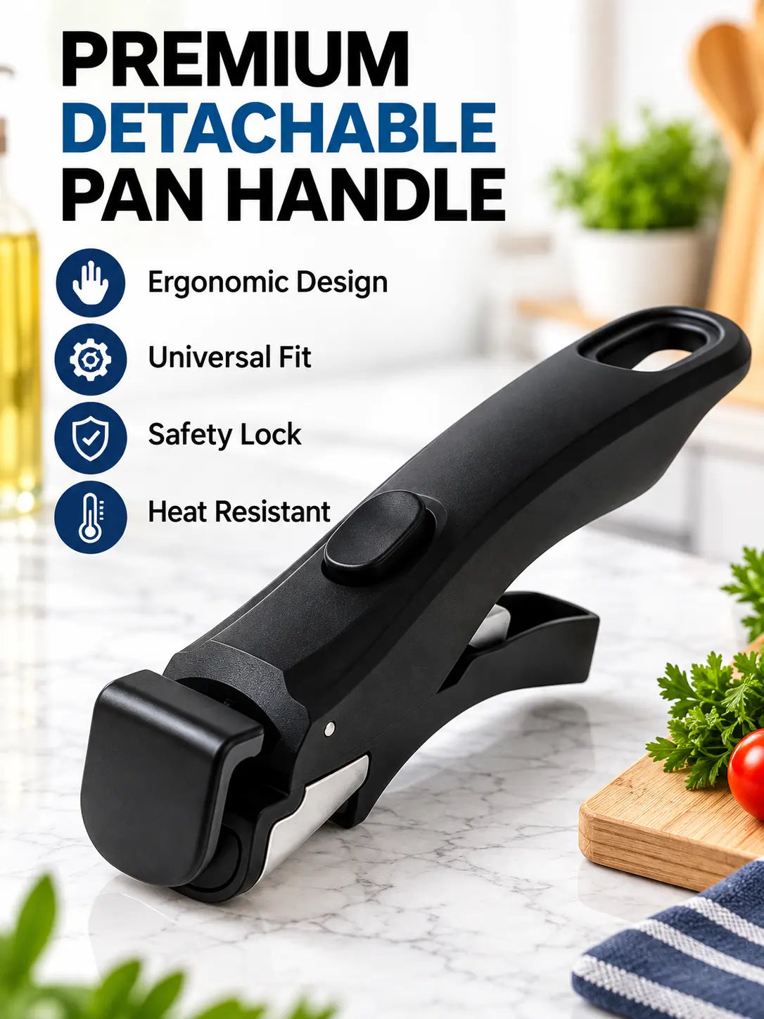 Universal Detachable Pan Handle | Clip-On Removable Handle for Pots, Pans & Bowls | Heat-Resistant Anti-Slip Grip for Hot Cookware
