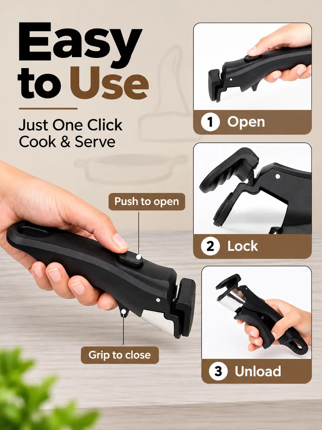 Universal Detachable Pan Handle | Clip-On Removable Handle for Pots, Pans & Bowls | Heat-Resistant Anti-Slip Grip for Hot Cookware