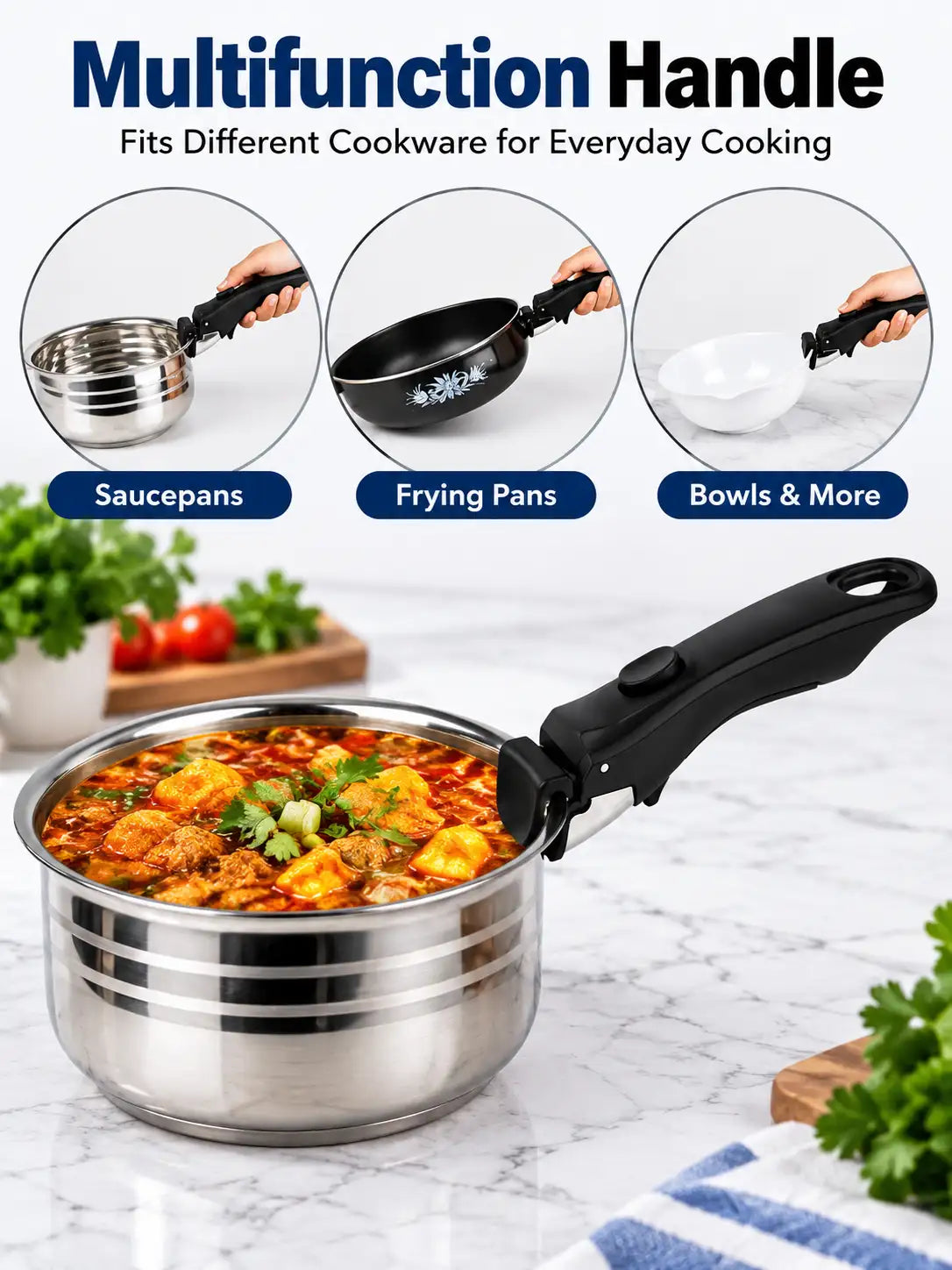 Universal Detachable Pan Handle | Clip-On Removable Handle for Pots, Pans & Bowls | Heat-Resistant Anti-Slip Grip for Hot Cookware