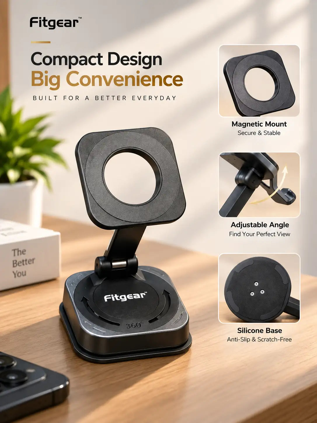 Fitgear 360° Vacuum Magnetic Phone Stand – Foldable Car & Desk Mount