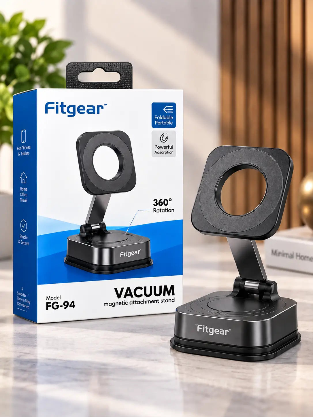 Fitgear 360° Vacuum Magnetic Phone Stand – Foldable Car & Desk Mount
