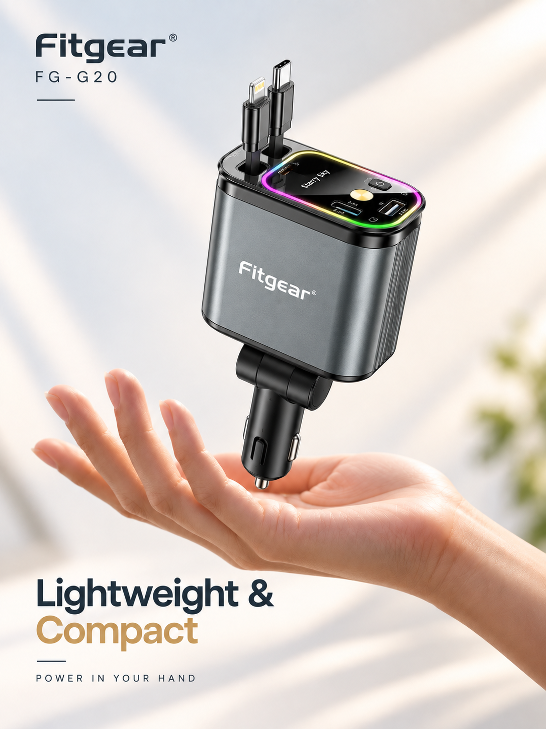 Fitgear 4-in-1 120W Fast Car Charger with Retractable Cables