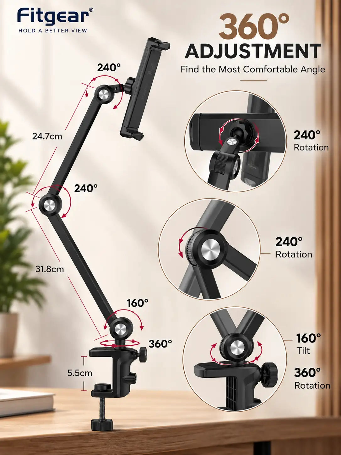 Fitgear FG-Y2 Adjustable Phone & Tablet Stand