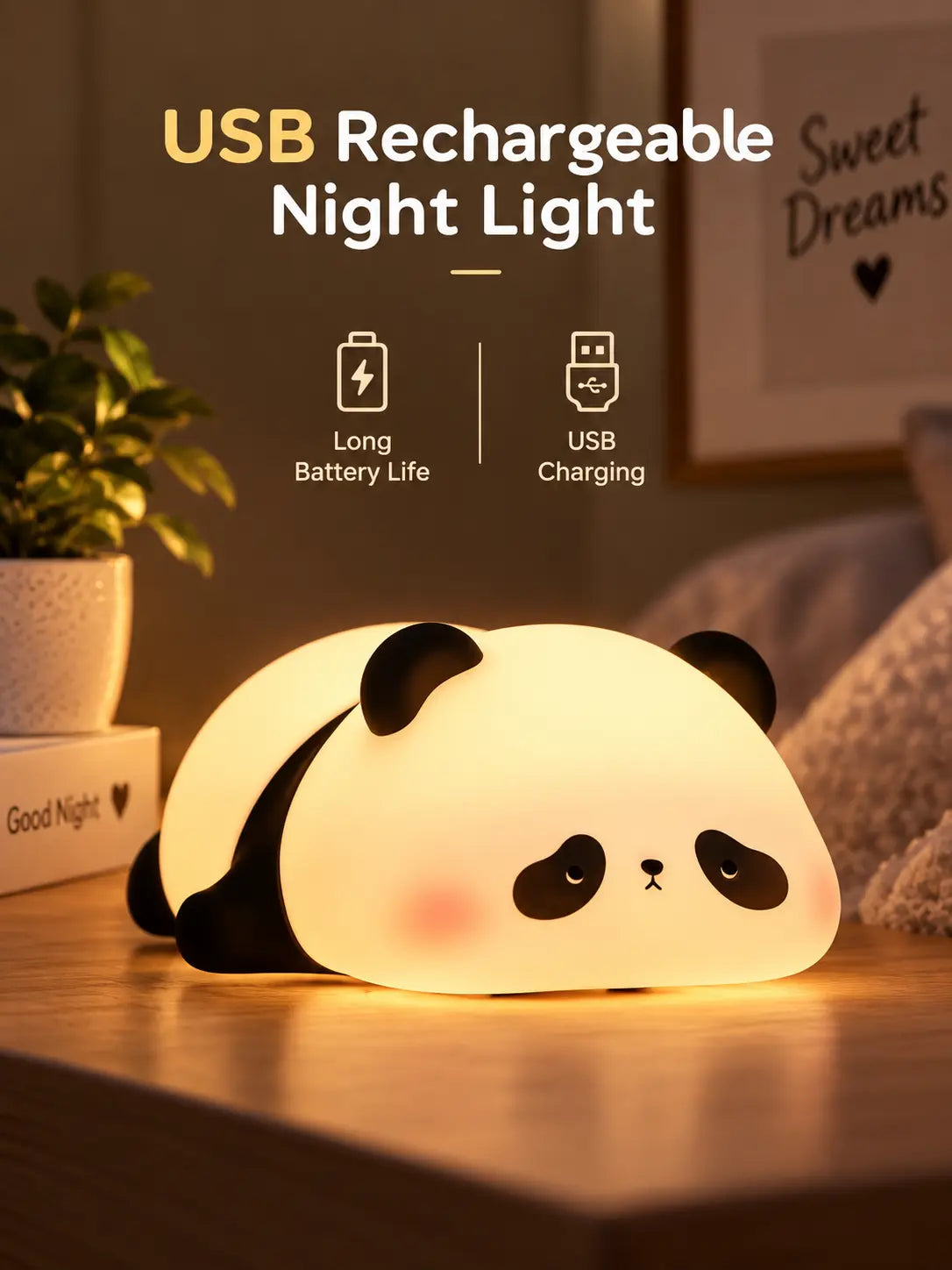 Cute Panda Night Light – Cozy LED Bedside Lamp