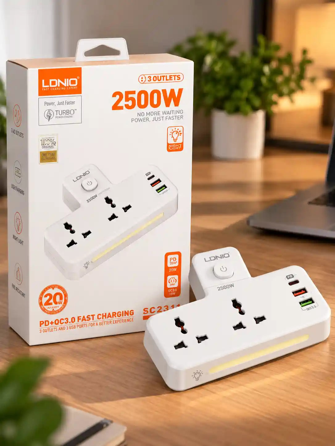 LDNIO 2500W Universal Power Socket with USB Fast Charging