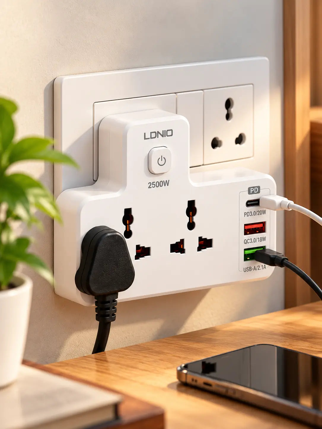 LDNIO 2500W Universal Power Socket with USB Fast Charging