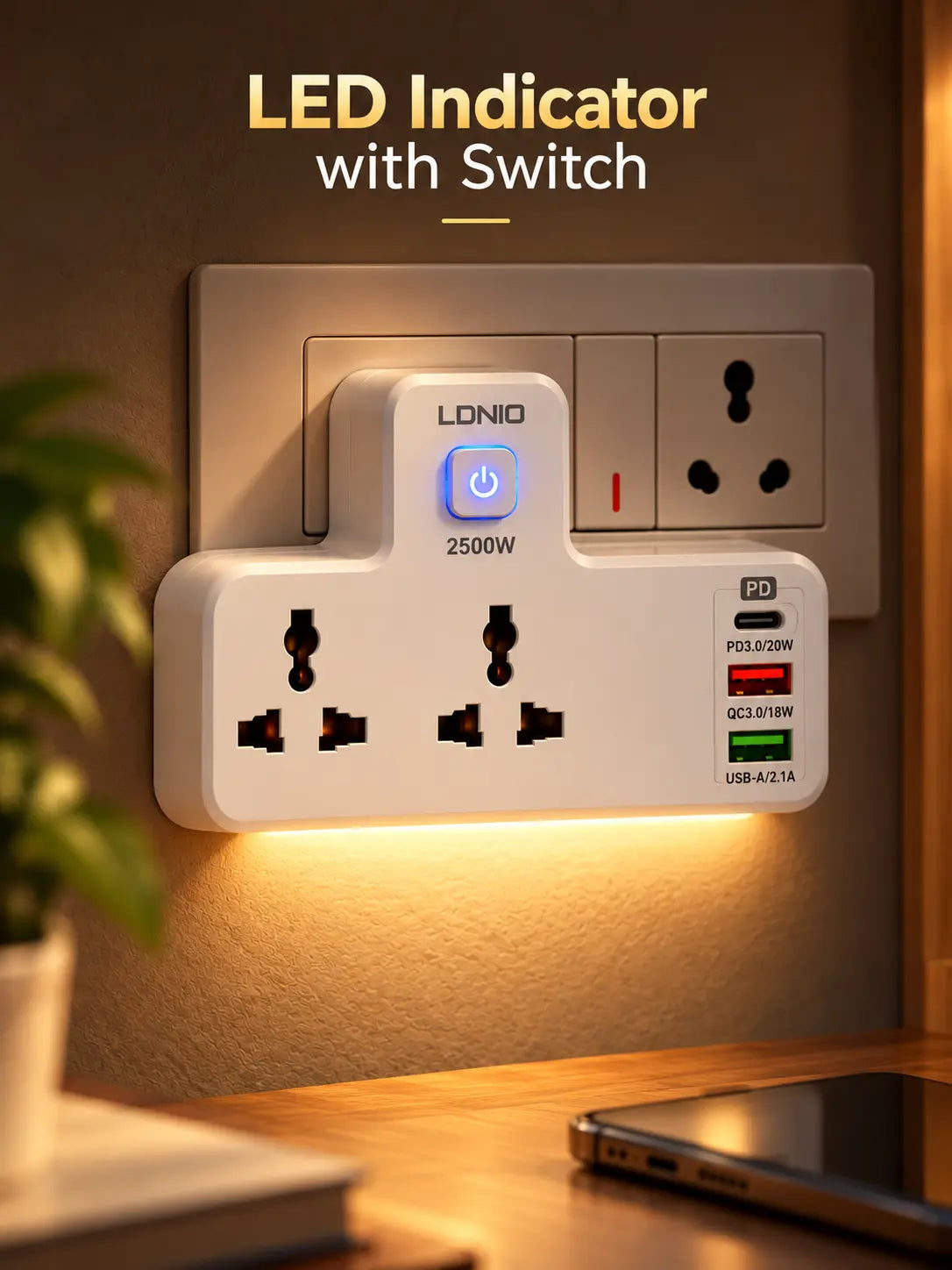LDNIO 2500W Universal Power Socket with USB Fast Charging