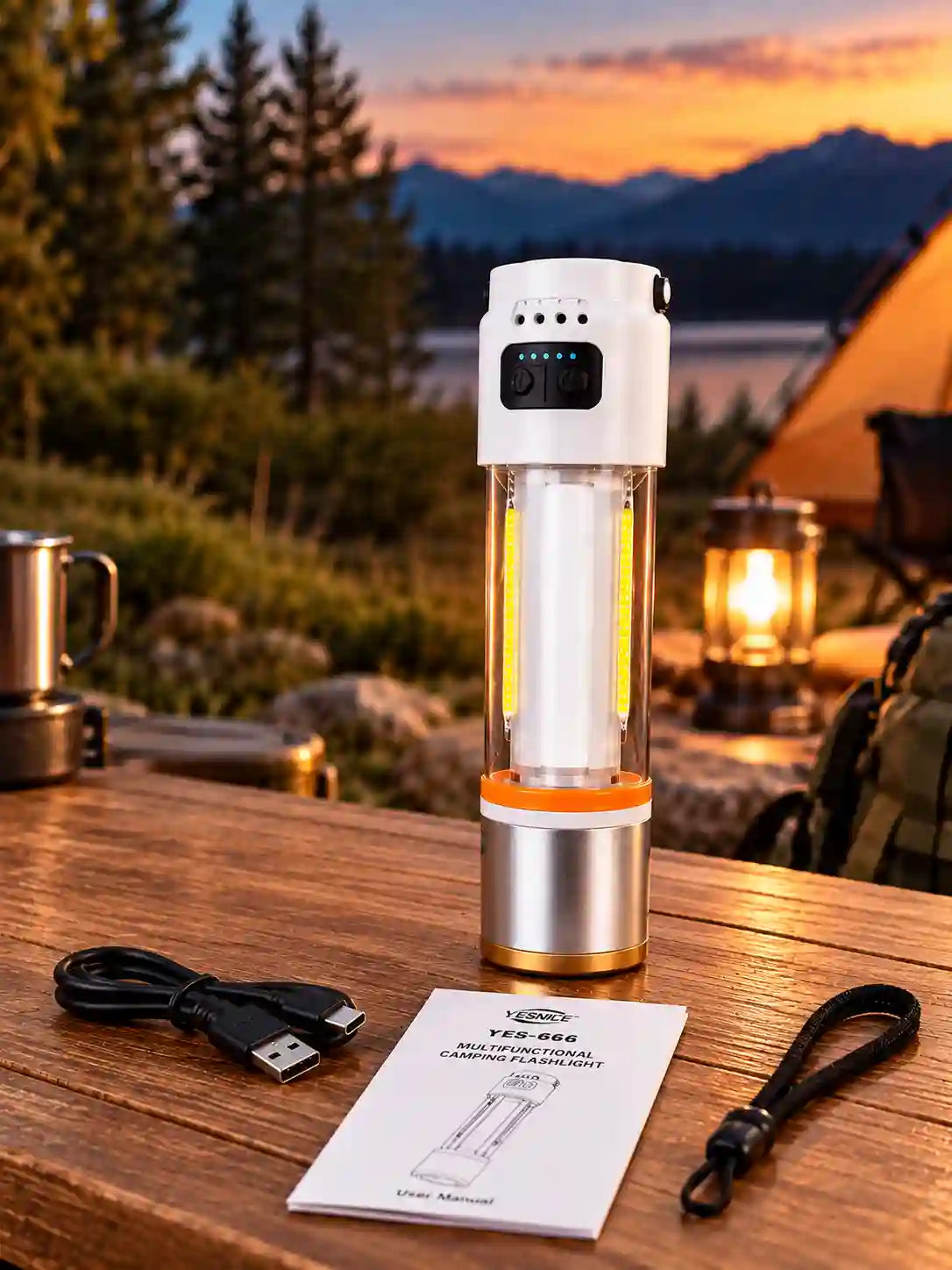 YESNICE YES-666 Multifunctional Camping Flashlight – 1000LM Rechargeable LED Lantern