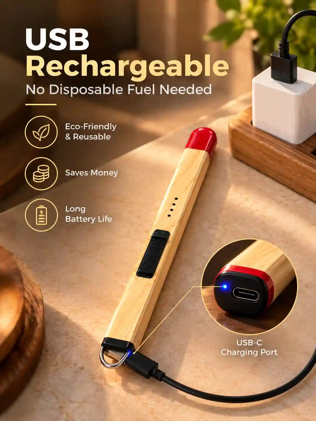 Rechargeable Electric Arc Lighter – Long Neck Windproof Ignition