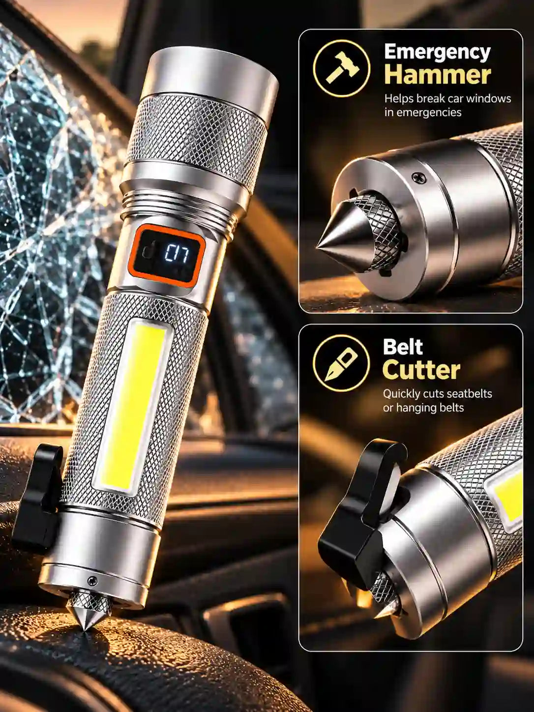Oryft RF-987C 100W Rechargeable LED Flashlight with 30W COB Side Light