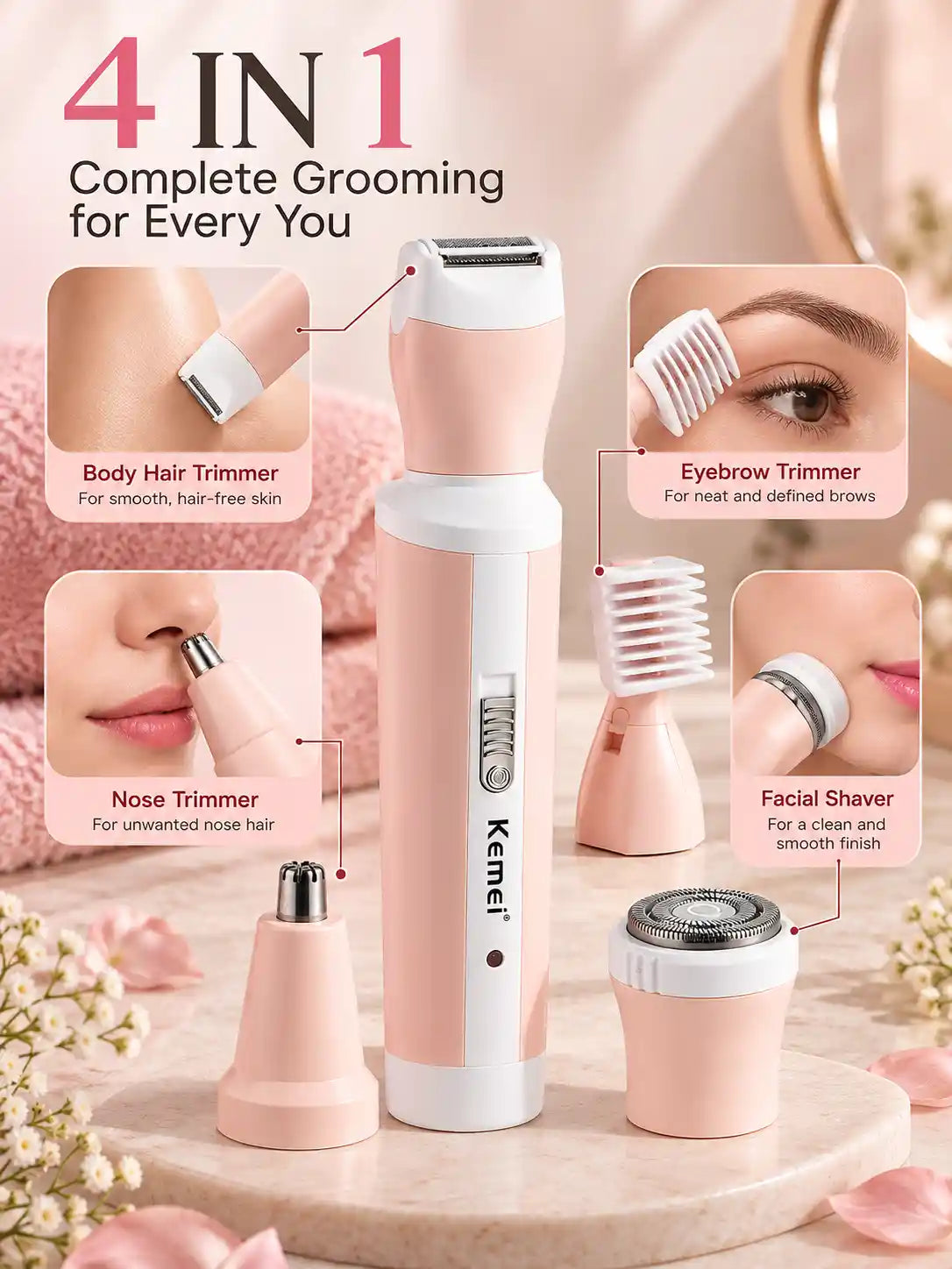 Kemei 4-in-1 Women's Grooming & Shaver Kit