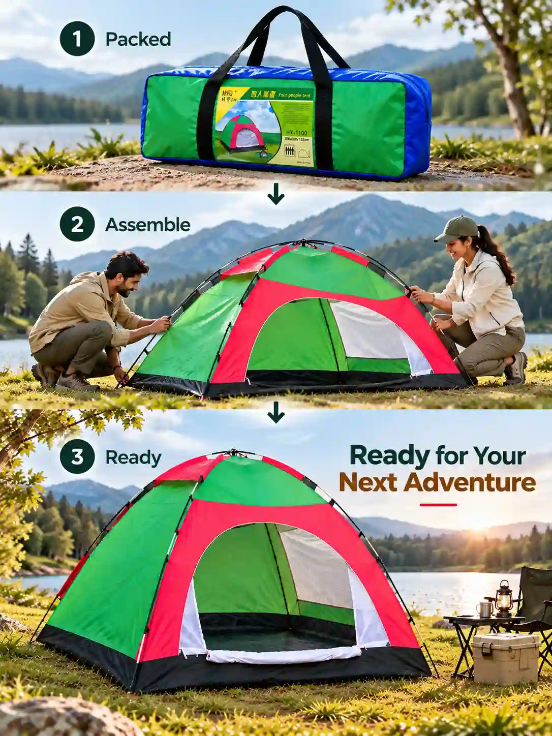 HY-1100 4-Person Portable Camping Tent