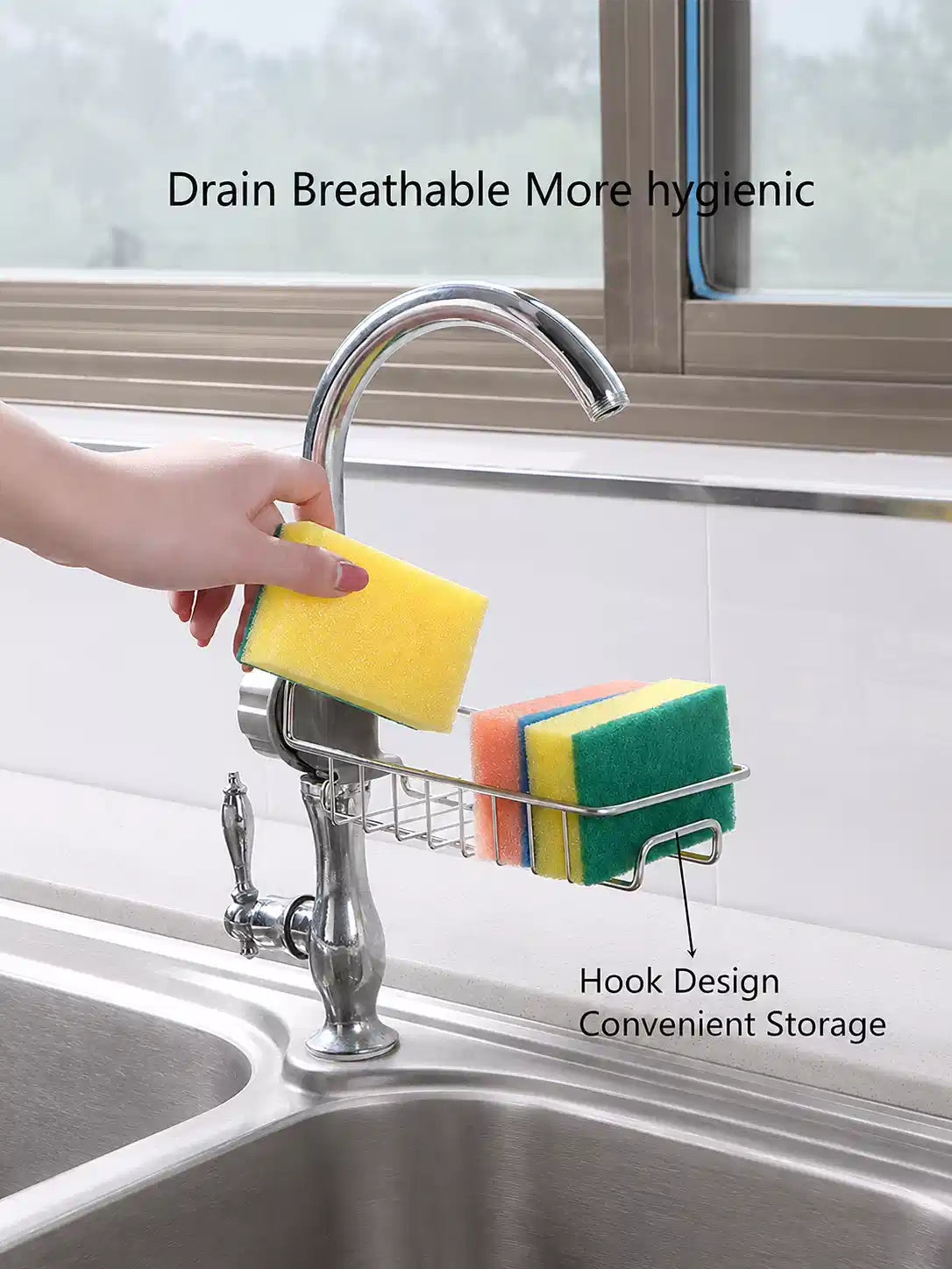Stainless Steel Tap Rack, Faucet Sponge Holder with Clip-On Clamp, No Drilling, Silver