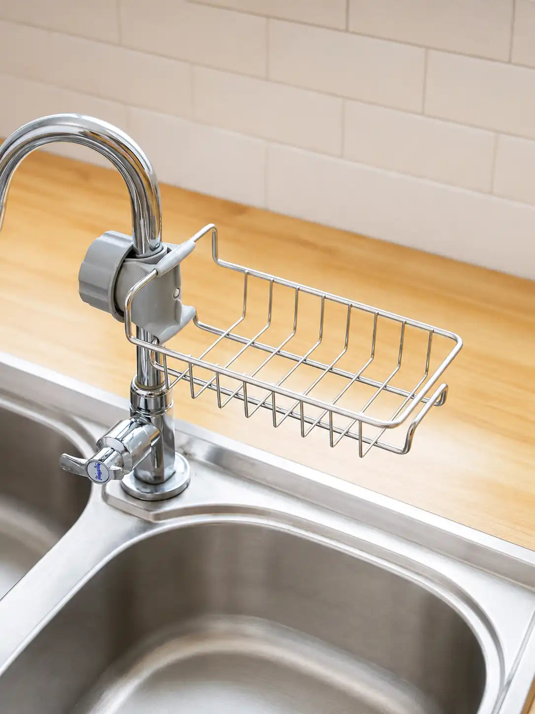 Stainless Steel Tap Rack, Faucet Sponge Holder with Clip-On Clamp, No Drilling, Silver