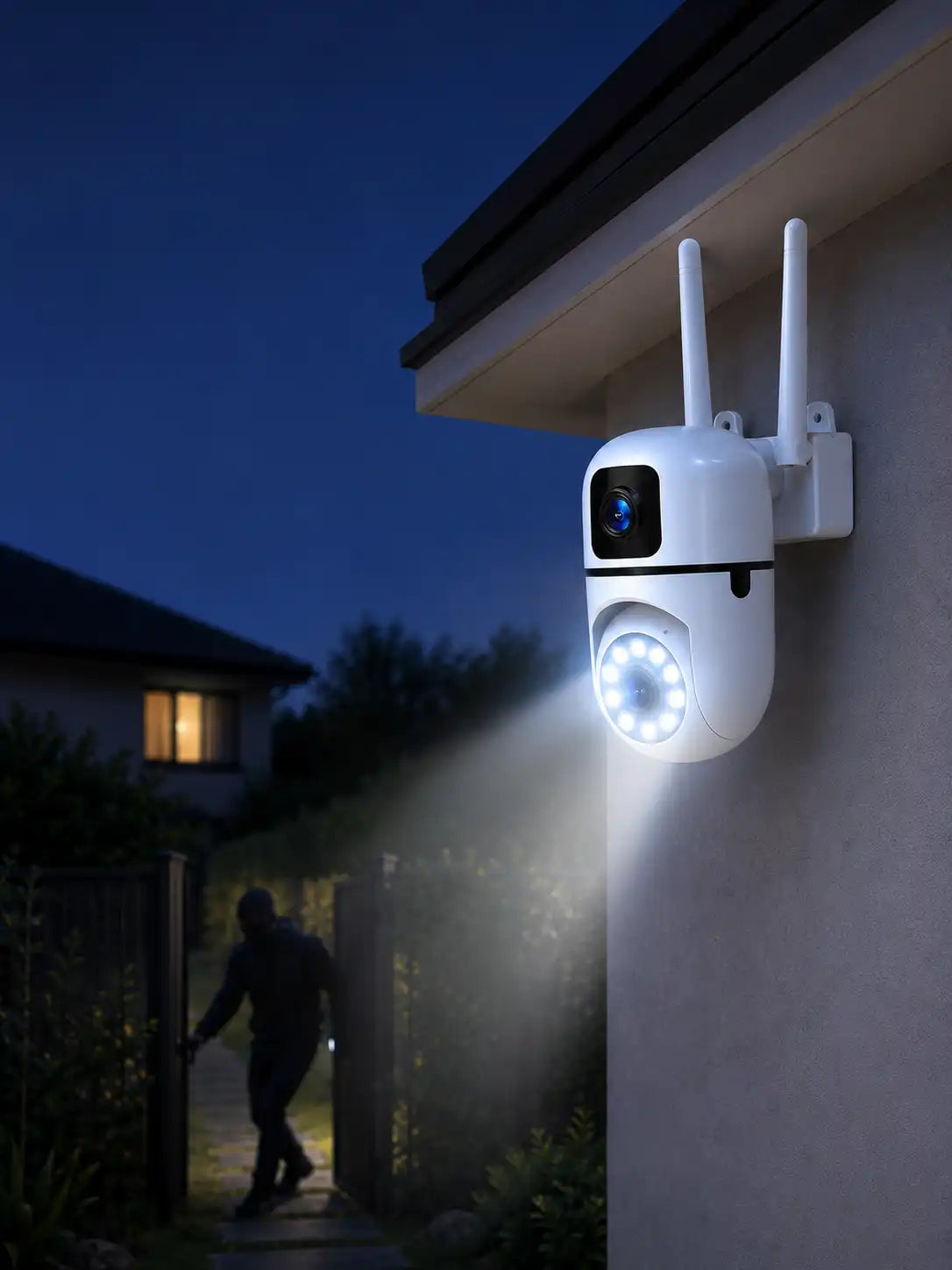 Dual Lens WiFi Security Camera, 1080P HD, Color Night Vision, Two Way Audio, App Control
