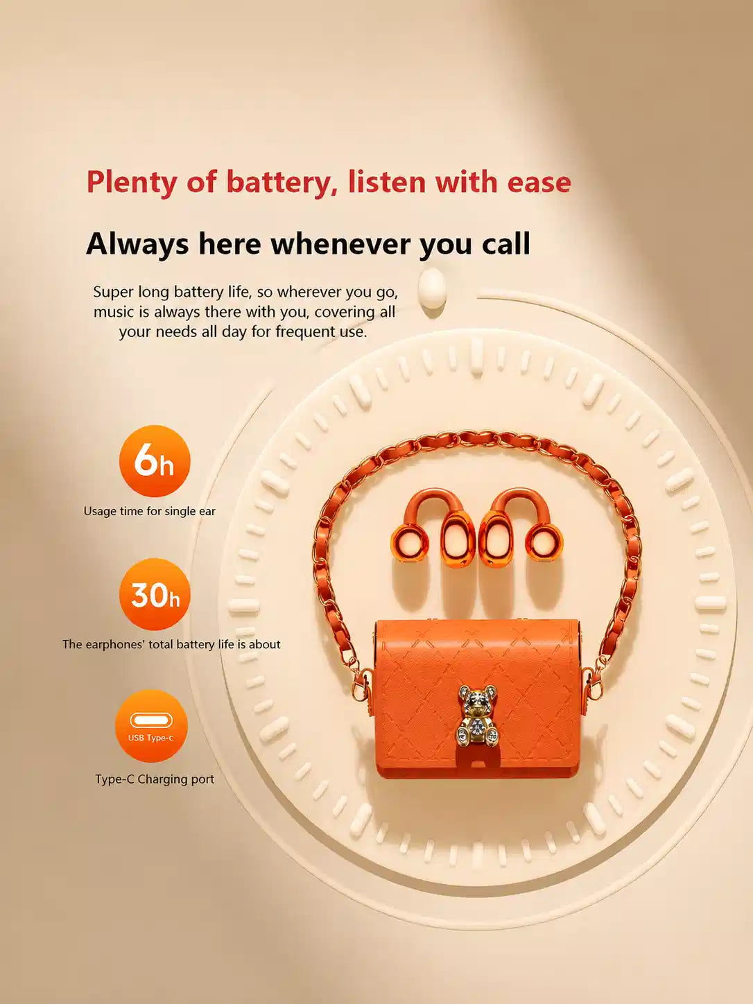Q69 Ear Clip Wireless Earbuds, Bag Shape Case with Chain, Open Ear TWS, 72 Hours Total Playtime