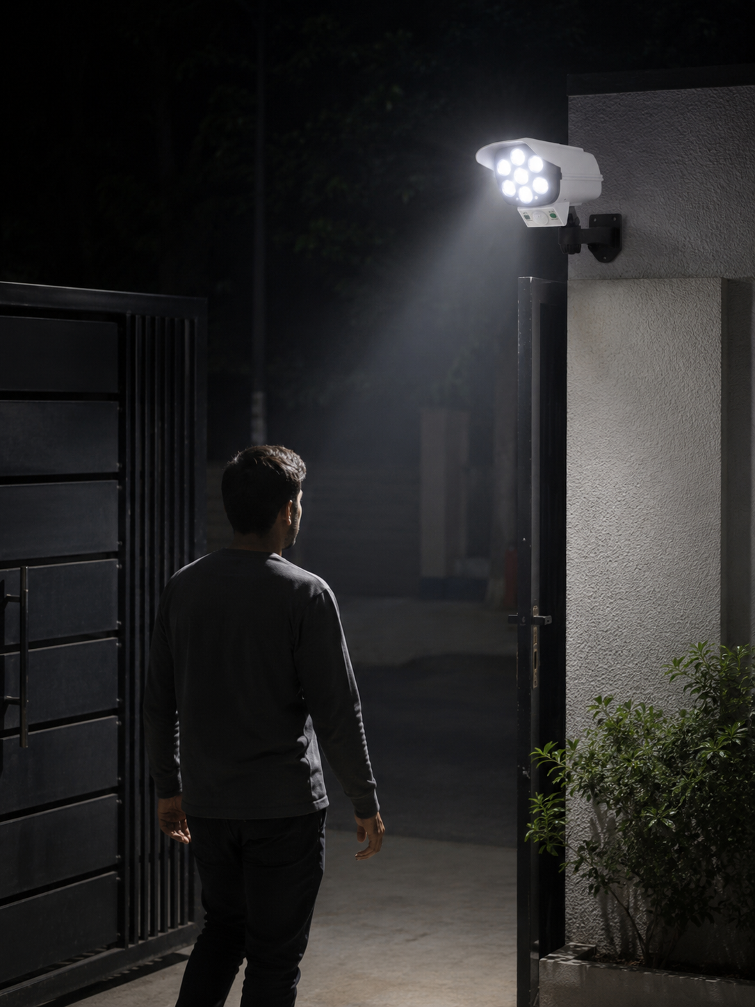 Solar Motion Sensor Security Light with Dummy Camera Look, Remote and Wall Mount for Outdoor